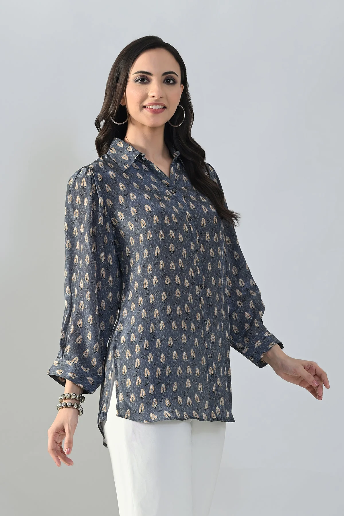 Grey Printed Straight Top - Image 4