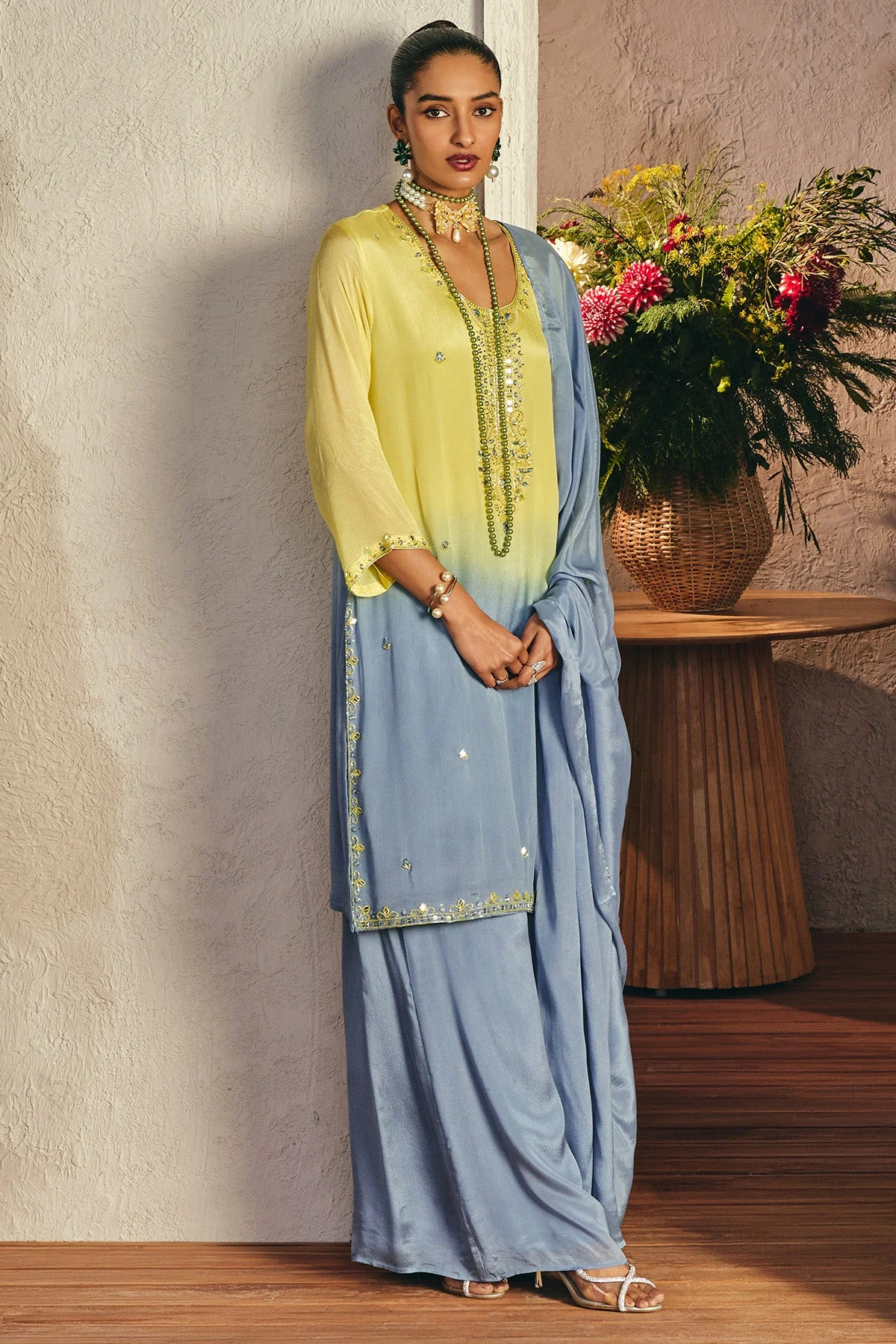 Grey Stone Embellished Kurta 3 Pcs Set - Image 2