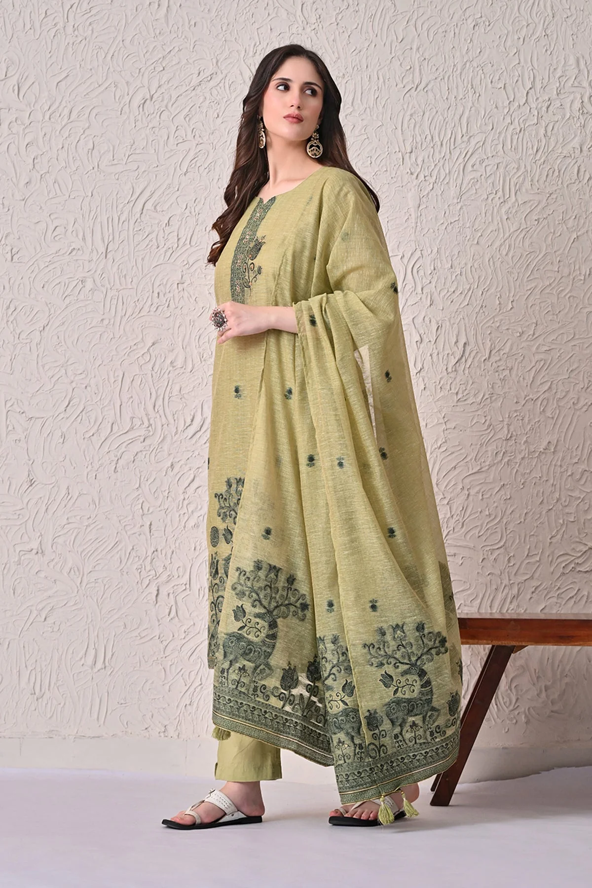 Light Green Self-Design Kurta 3 Pcs set - Image 2