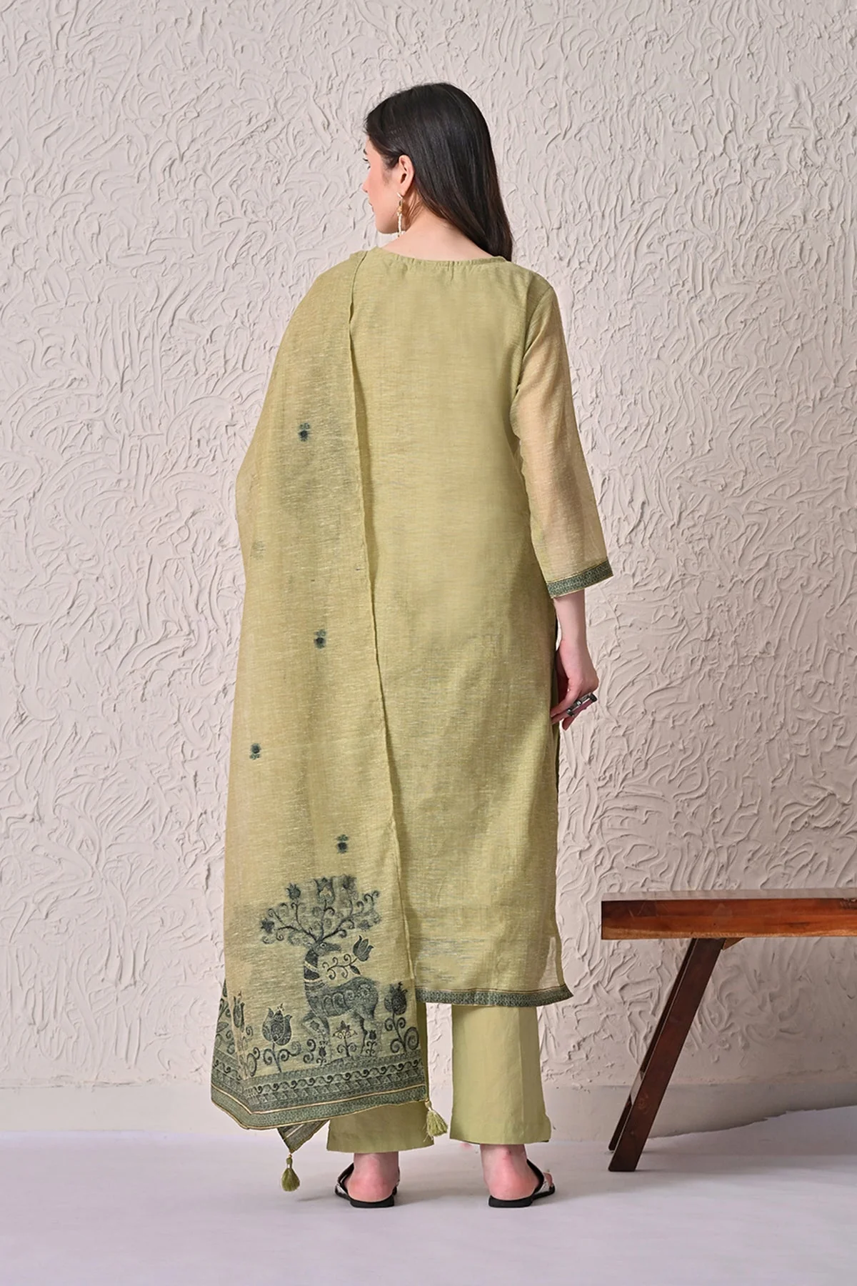 Light Green Self-Design Kurta 3 Pcs set - Image 5