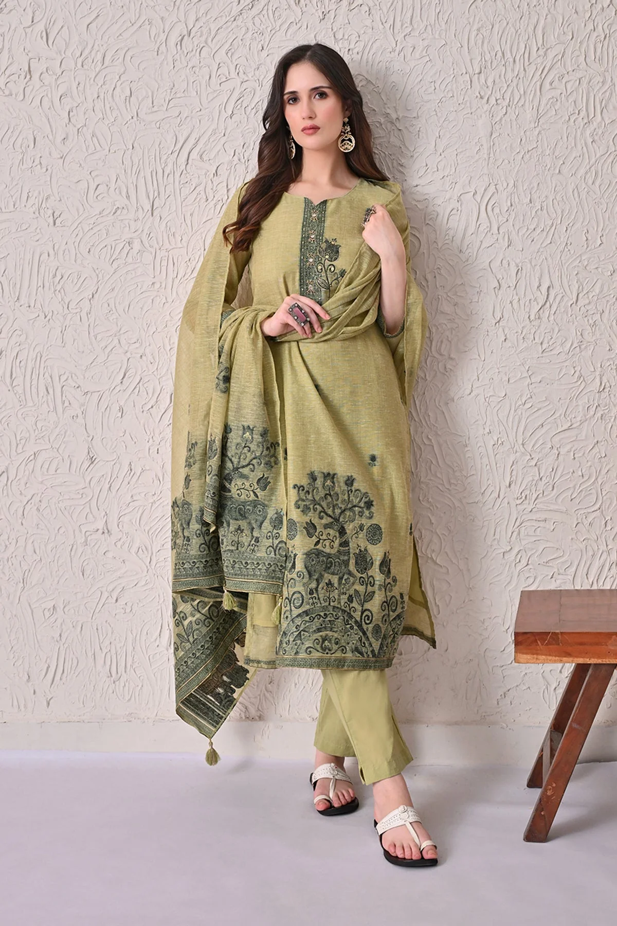 Light Green Self-Design Kurta 3 Pcs set - Image 7