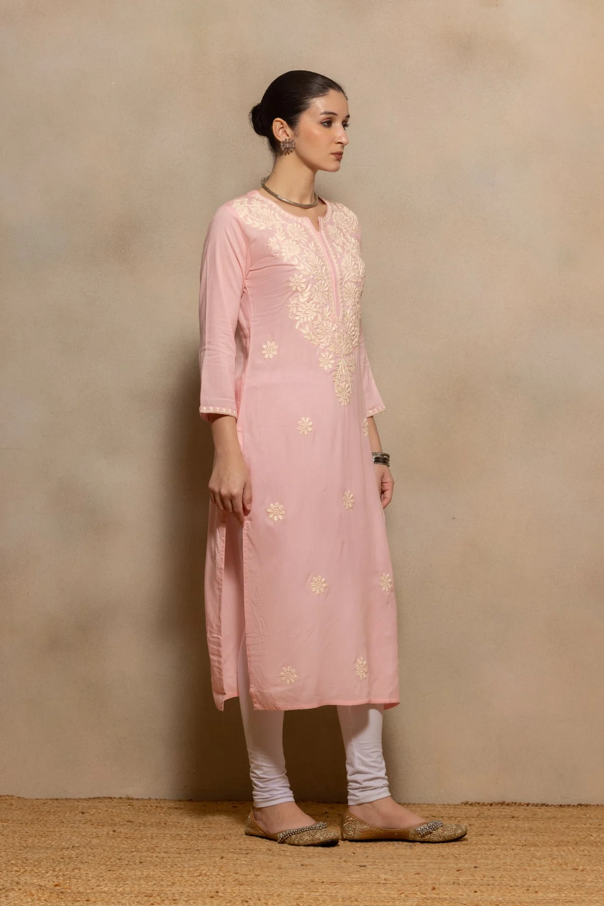 Light Pink Embroidered Kurta - Image 3