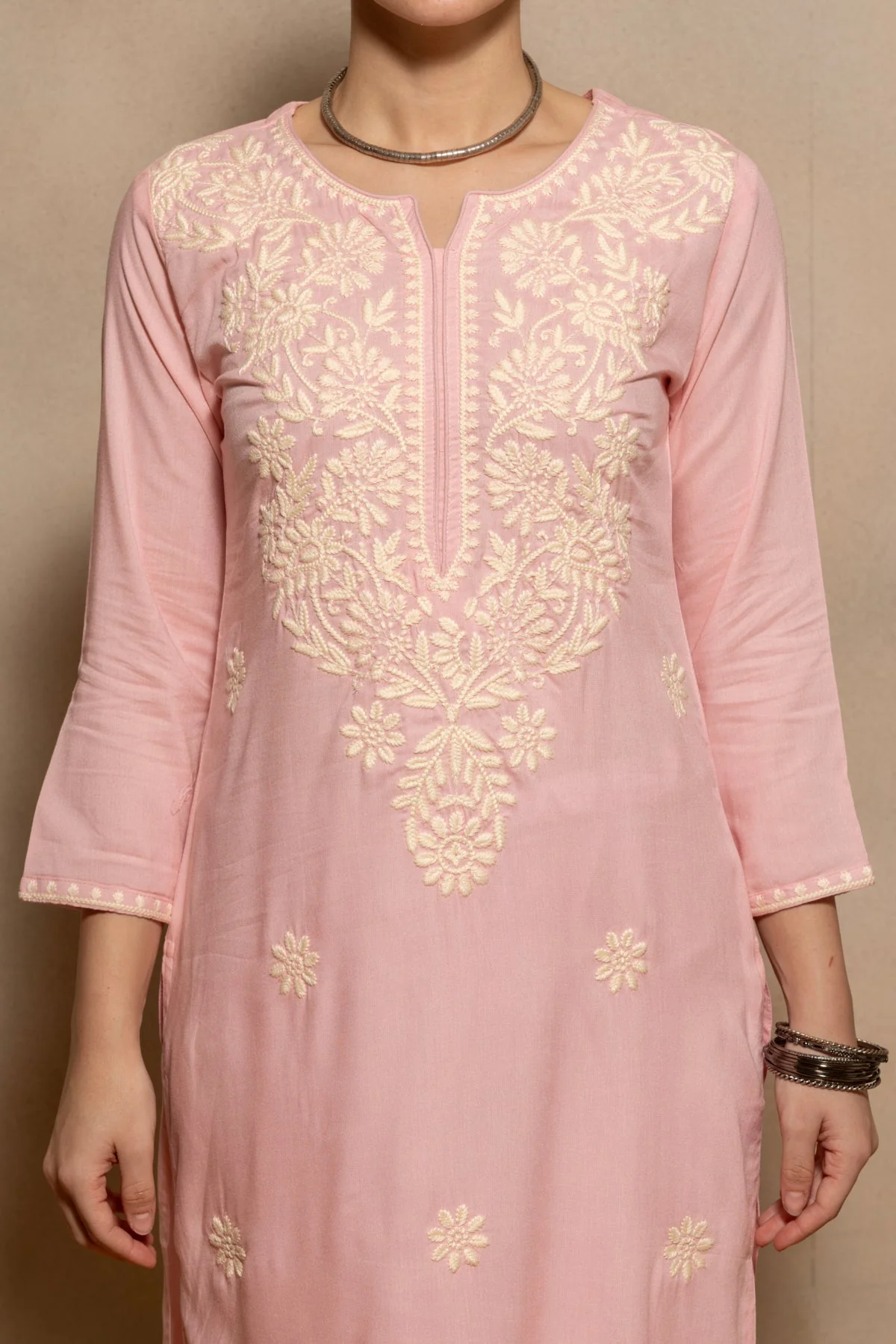 Light Pink Embroidered Kurta - Image 4