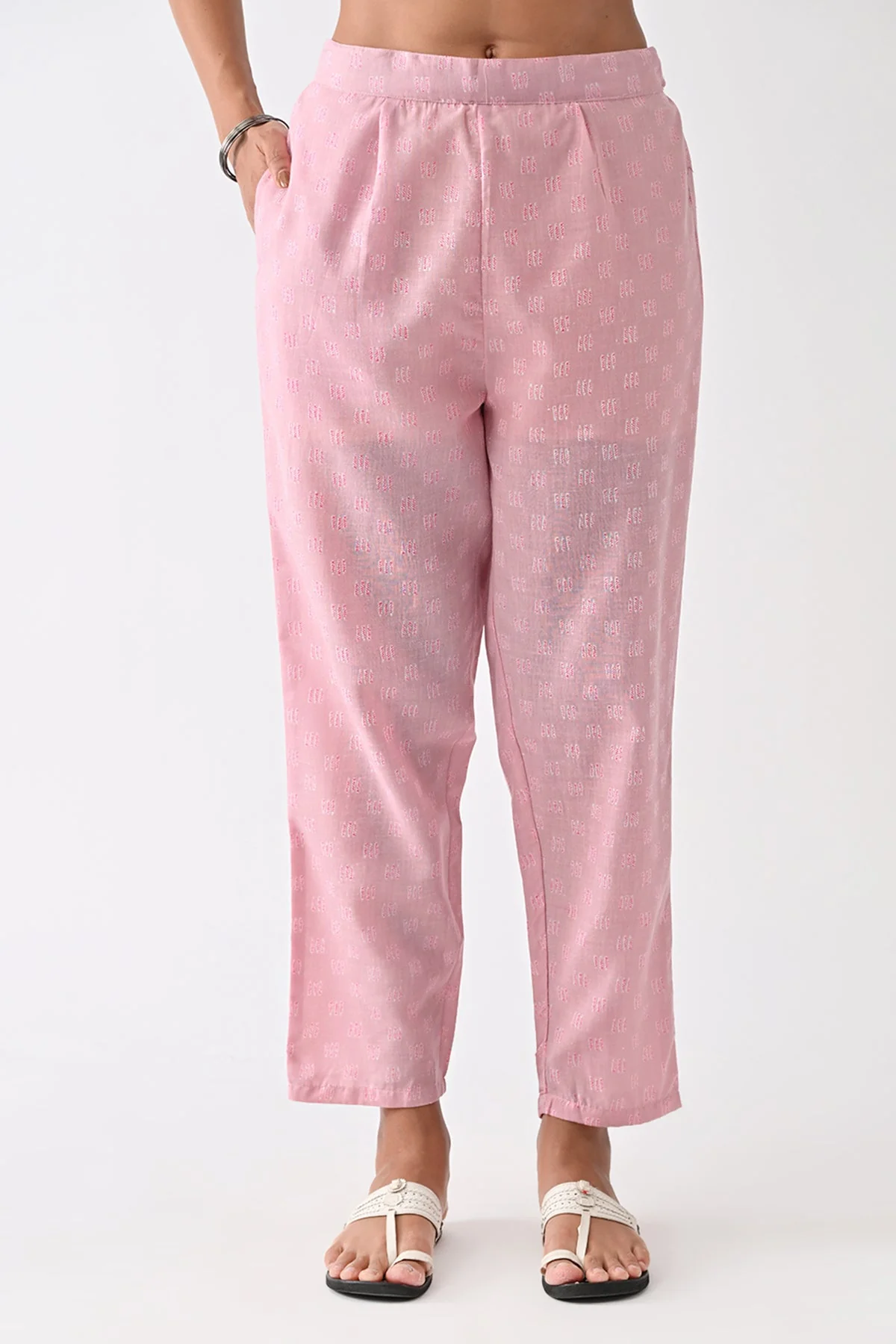 Light Pink Printed Kurta 3 Pcs Set - Image 8