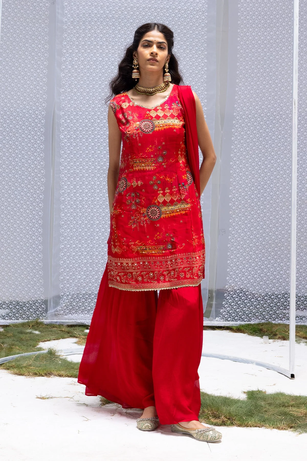 Magenta Embellished Straight Kurta 3 Pcs Set - Image 3
