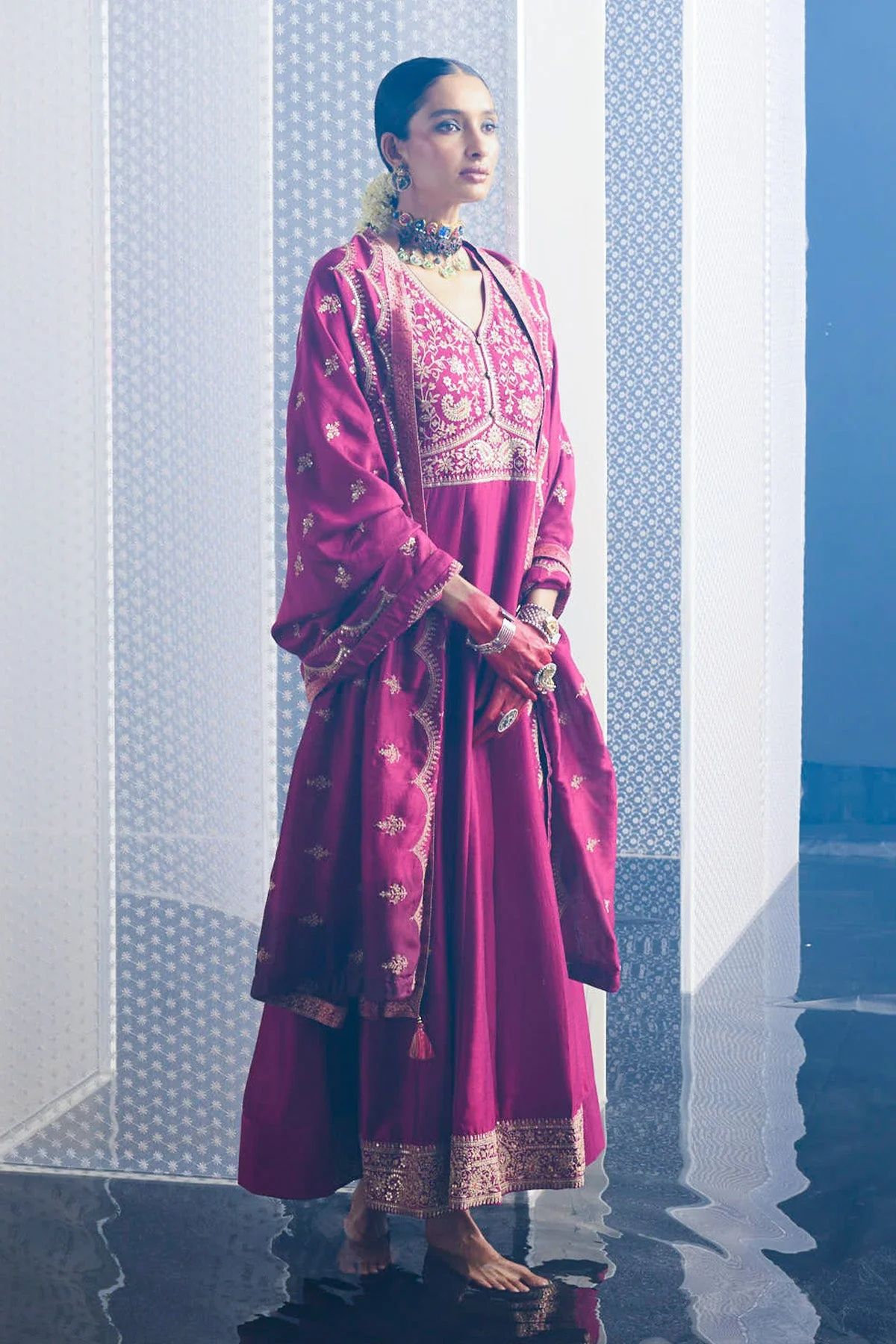 Magenta Embroidered Dress with Dupatta - Image 5