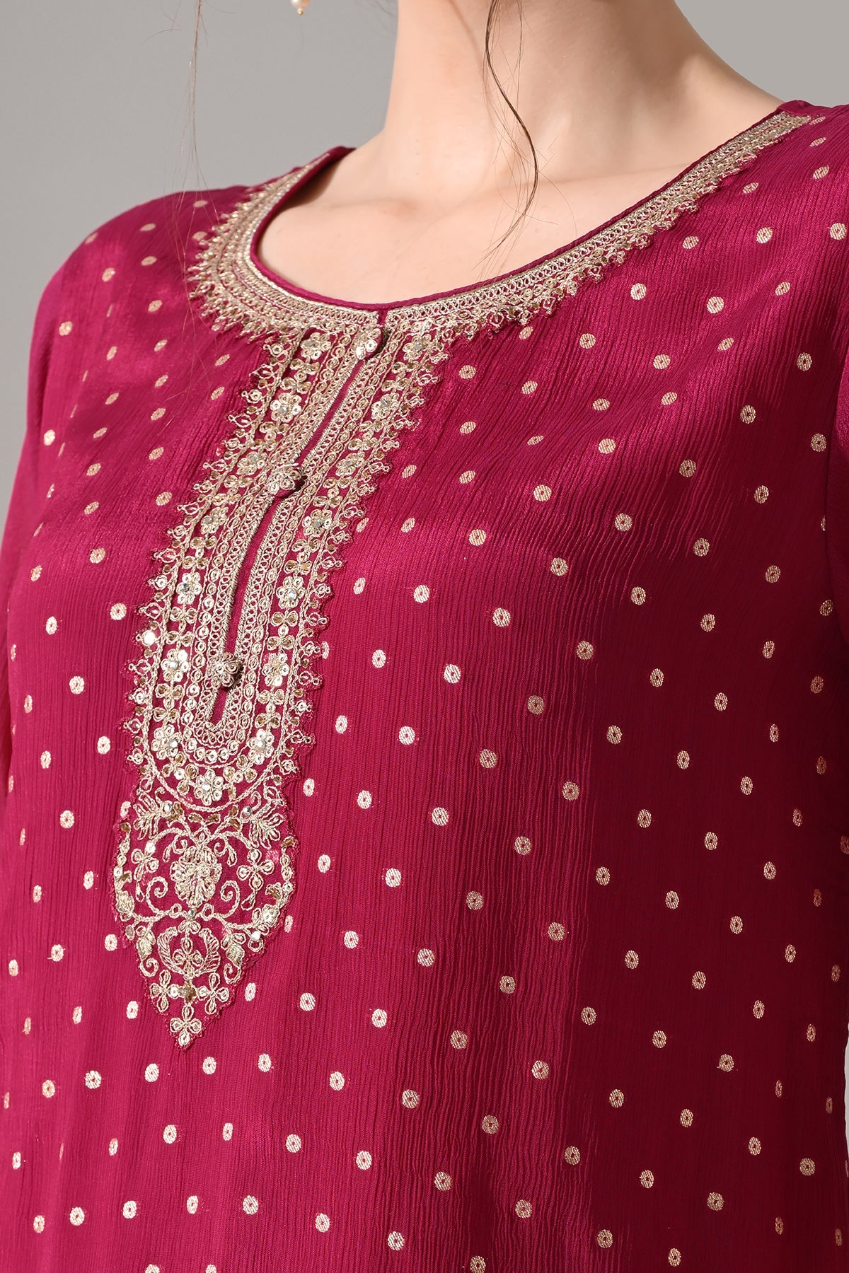 Magenta Printed Straight Kurta 3 Pcs Set - Image 5