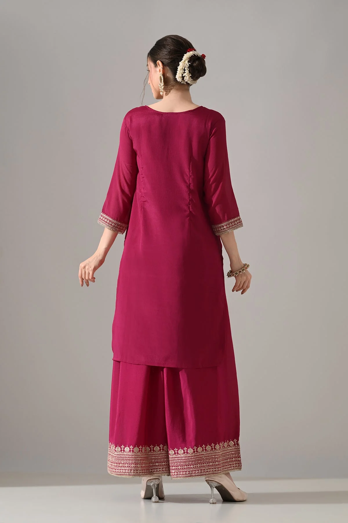 Magenta Printed Straight Kurta 3 Pcs Set - Image 6