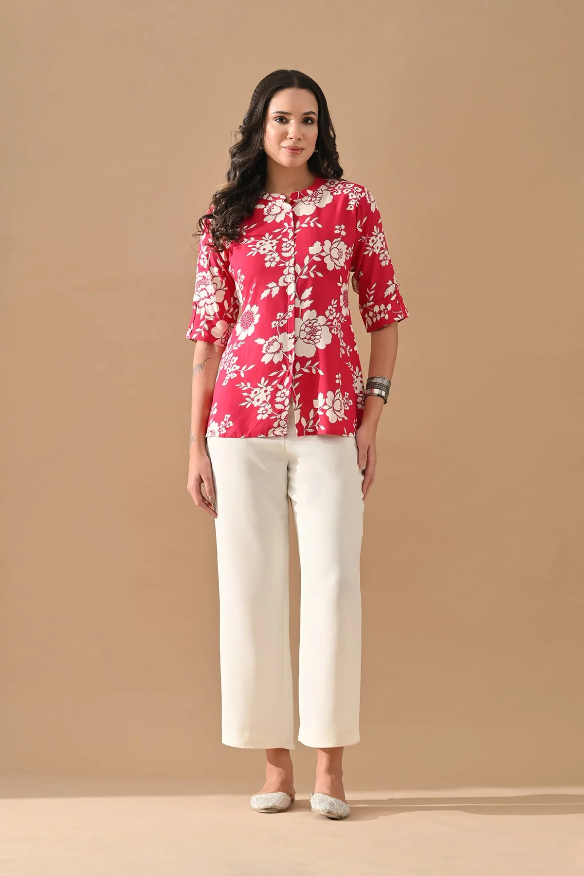 Magenta Printed Straight Top