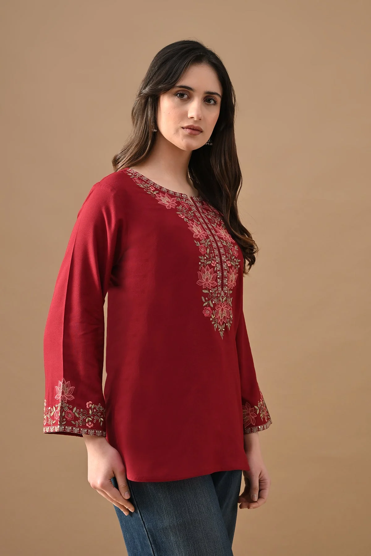 Maroon Embroidered Top - Image 3