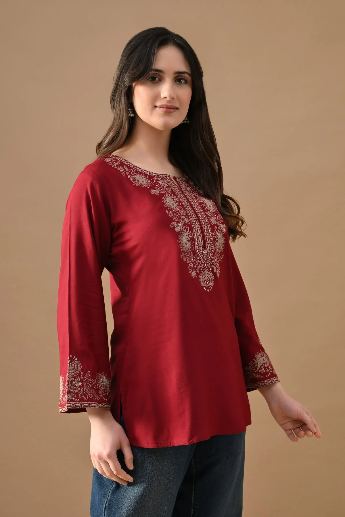 Maroon Embroidered Top - Image 3