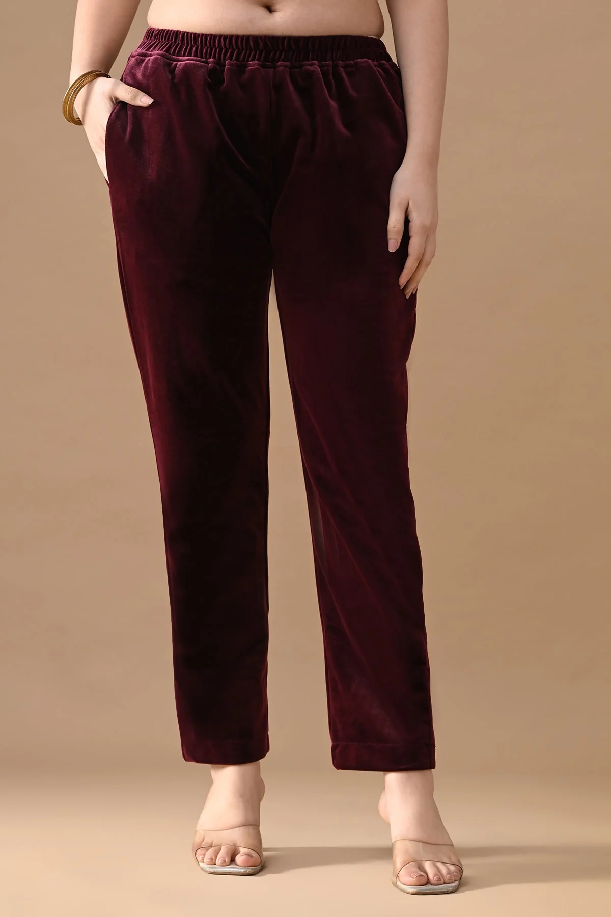 Maroon Embroidered Velvet Kurta 3 Pcs Set - Image 6