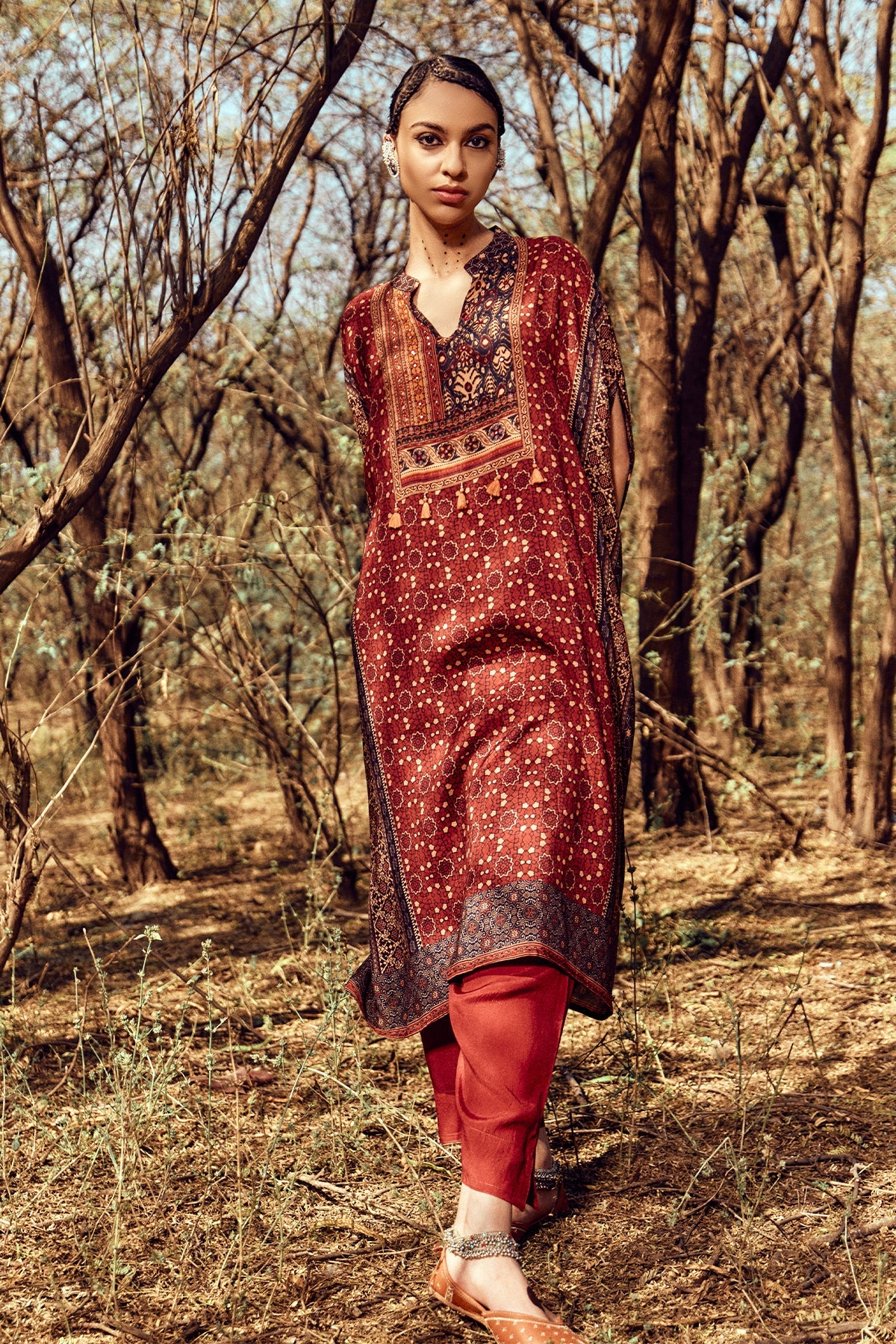 Maroon Printed Kaftan Set - Image 3