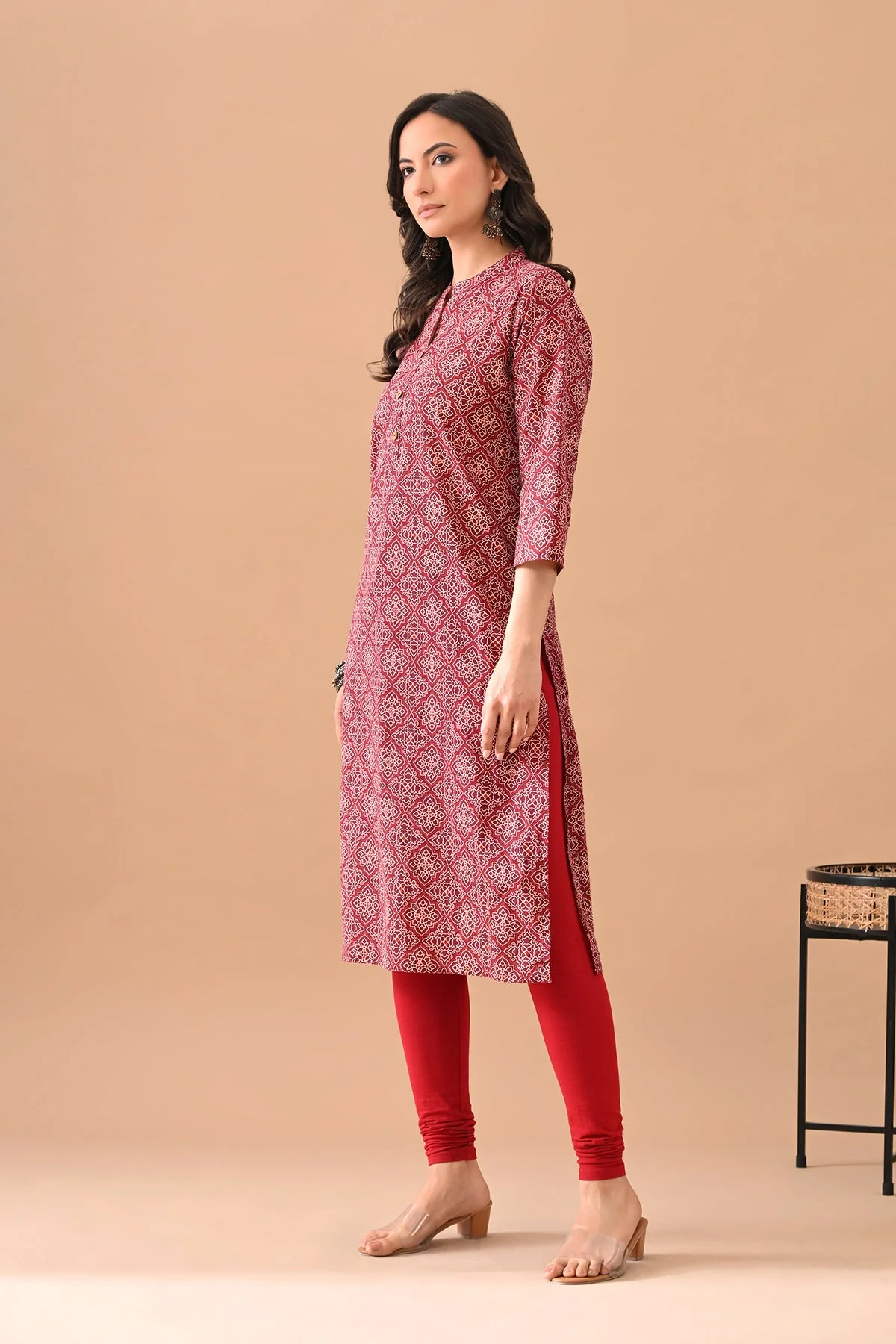 Maroon Printed Kurta - Image 2