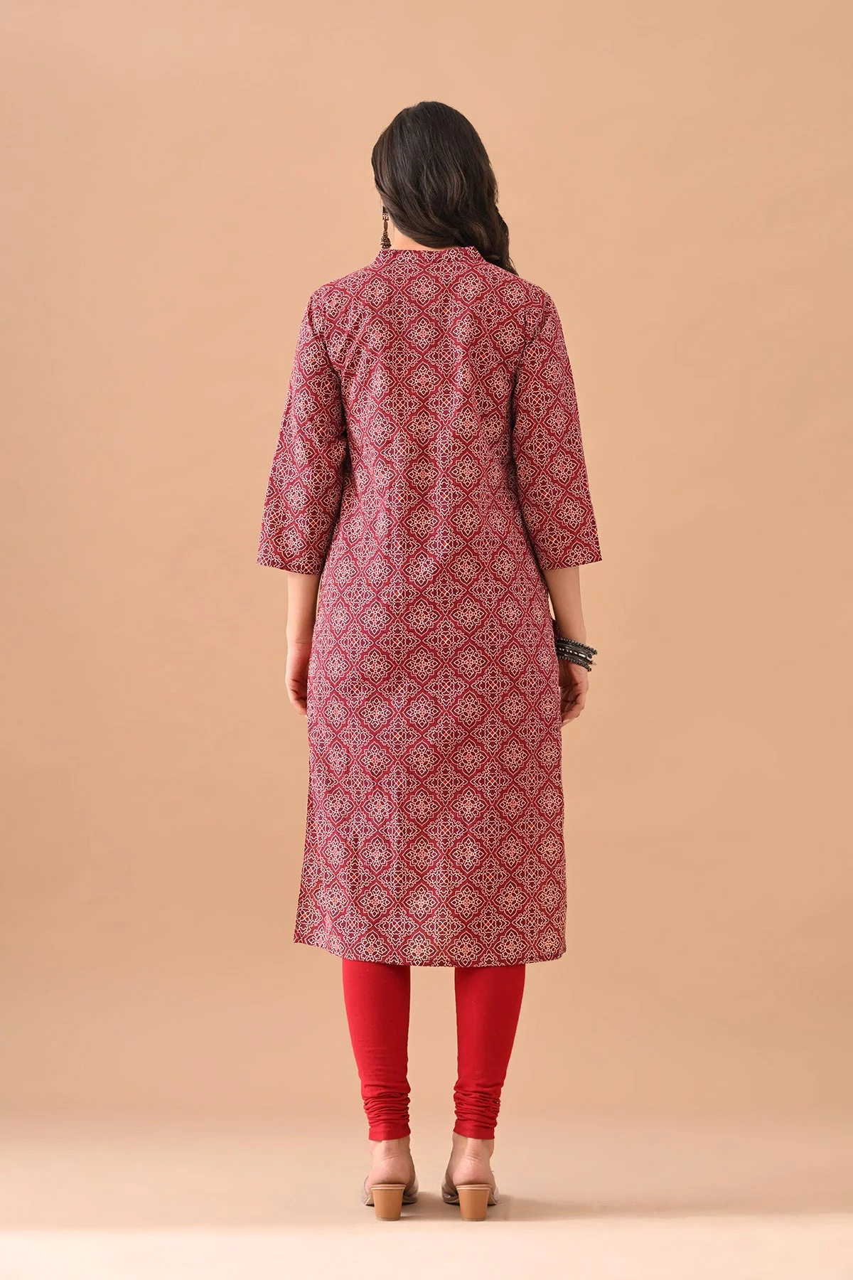 Maroon Printed Kurta - Image 4
