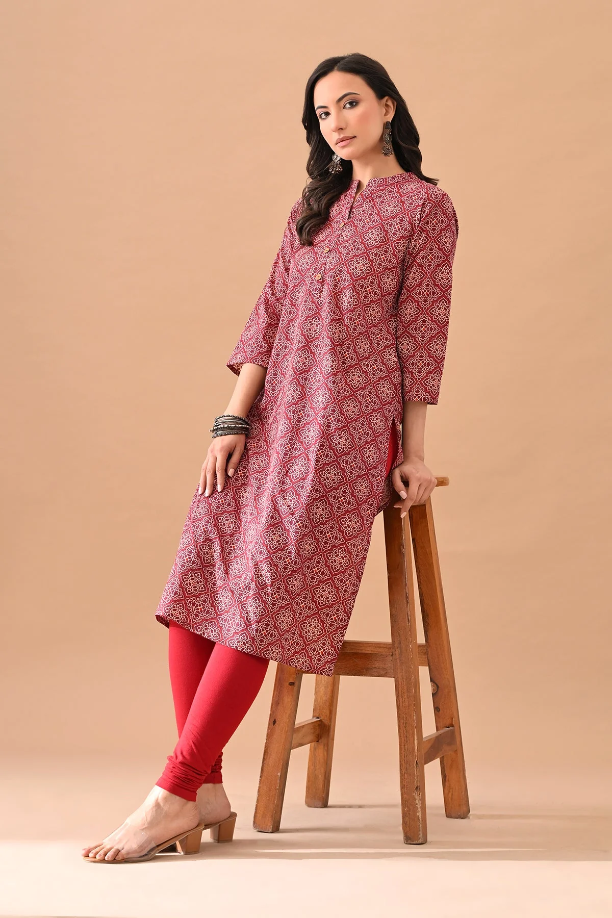 Maroon Printed Kurta - Image 5