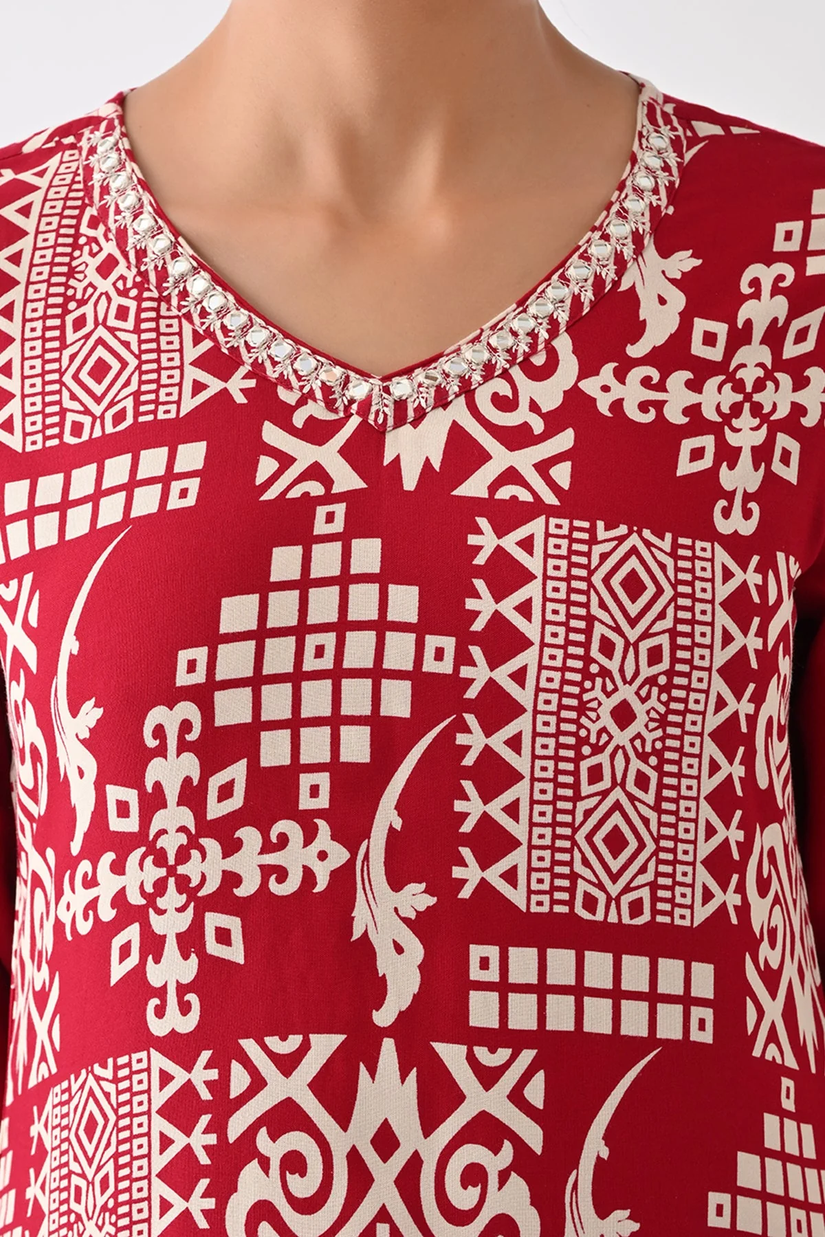 Maroon Printed Kurta 2 Pcs Set - Image 6