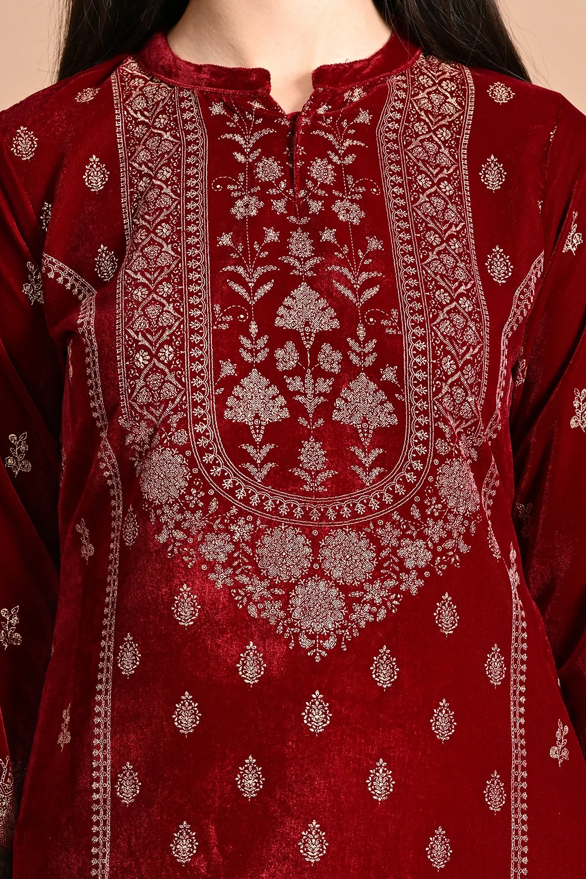 Maroon Printed Kurta 3 Pcs Set - Image 5