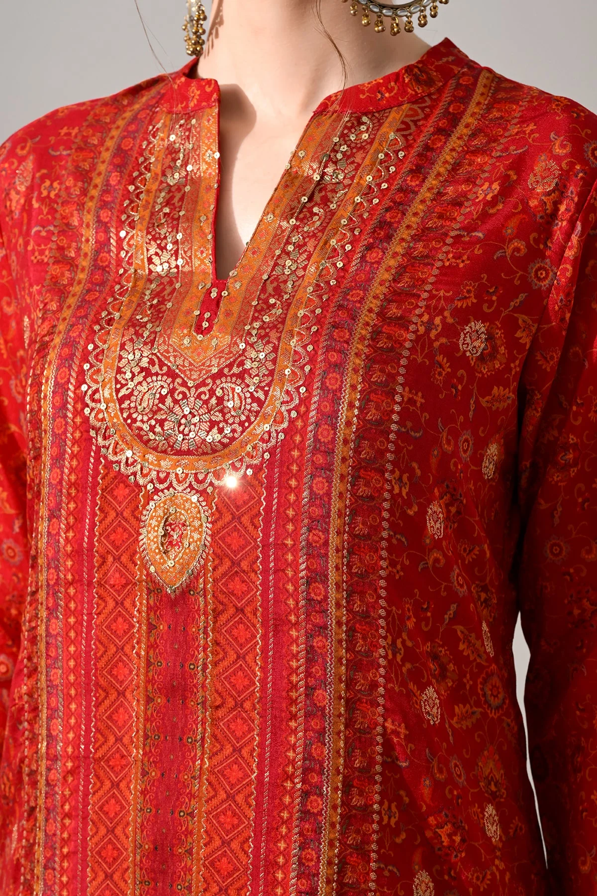 Maroon Printed Kurta 3 Pcs Set - Image 5
