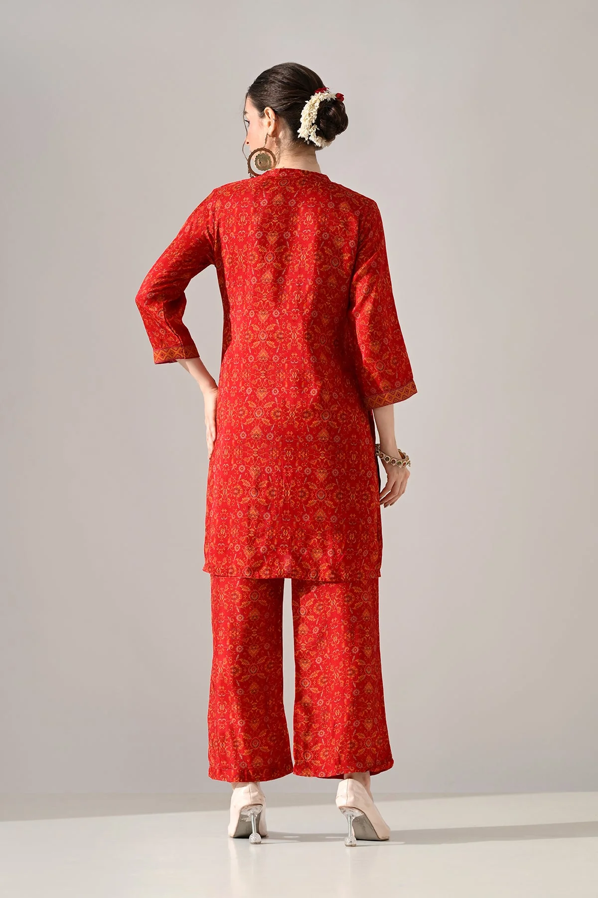 Maroon Printed Kurta 3 Pcs Set - Image 6