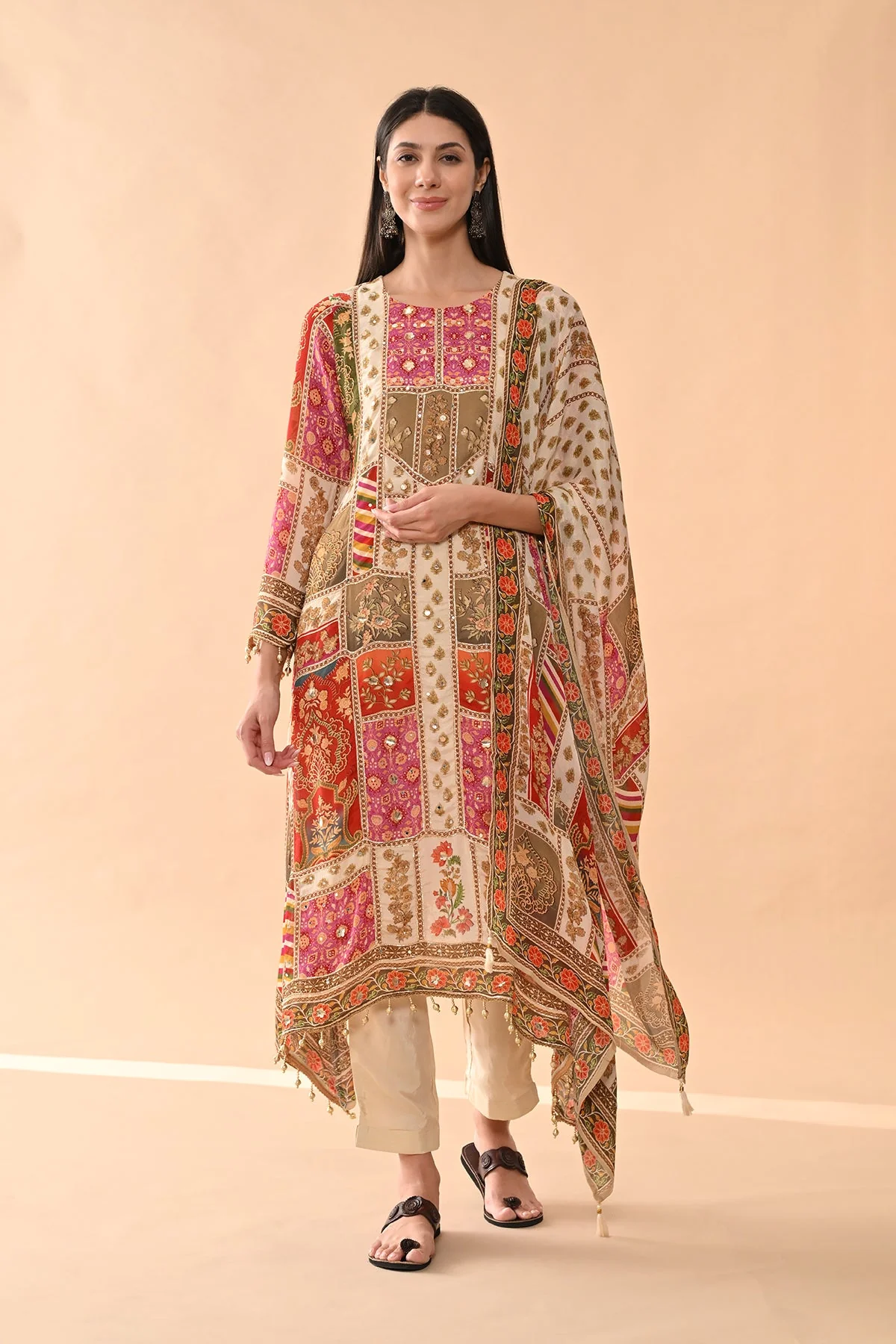 Multi Embellished Kurta 3 Pcs Set