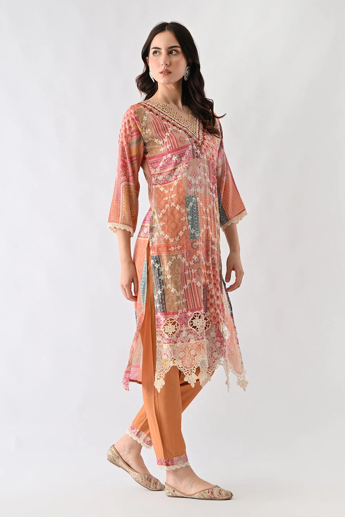 Multi Embroidered Straight Kurta 3 Pcs Set - Image 3