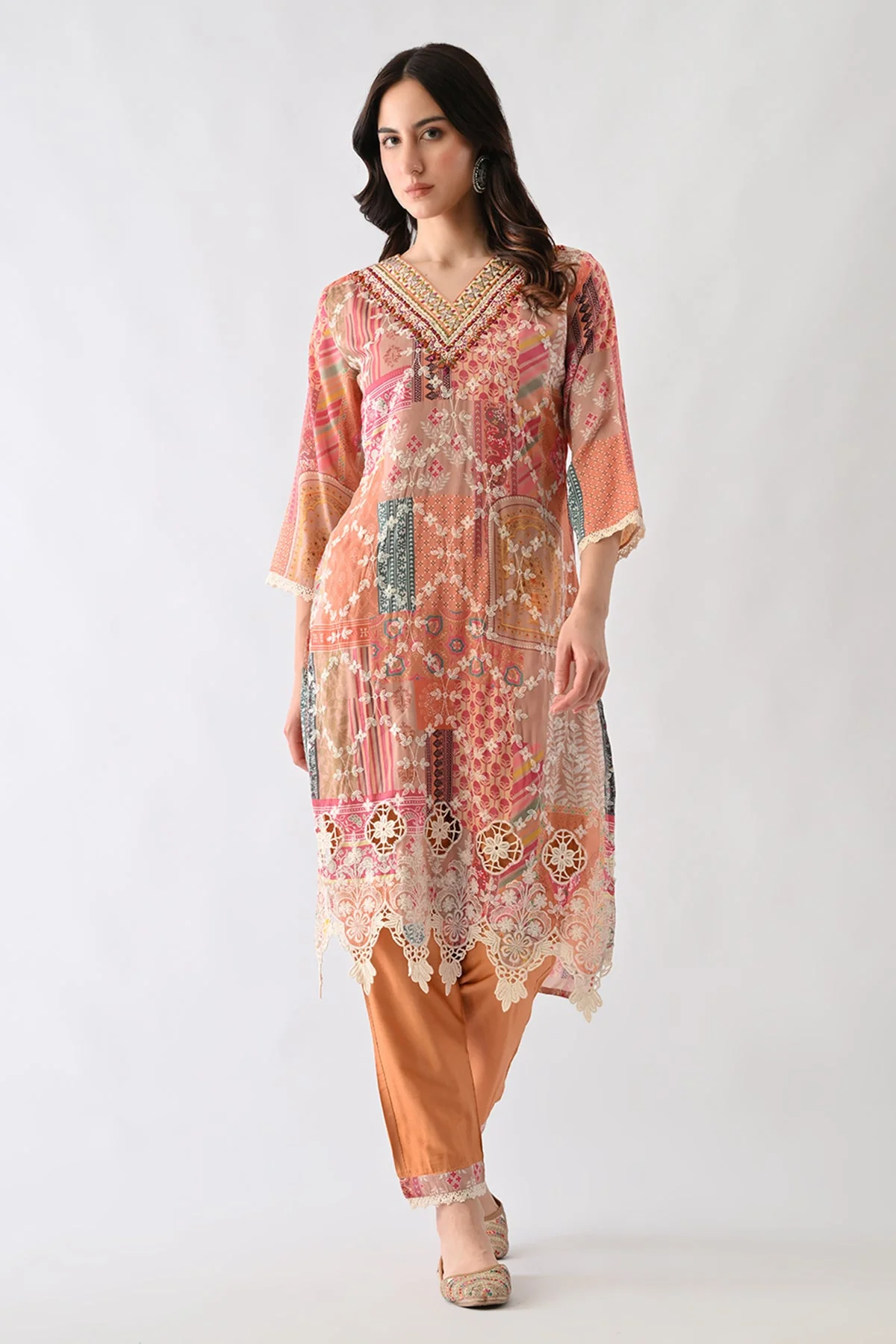 Multi Embroidered Straight Kurta 3 Pcs Set - Image 7