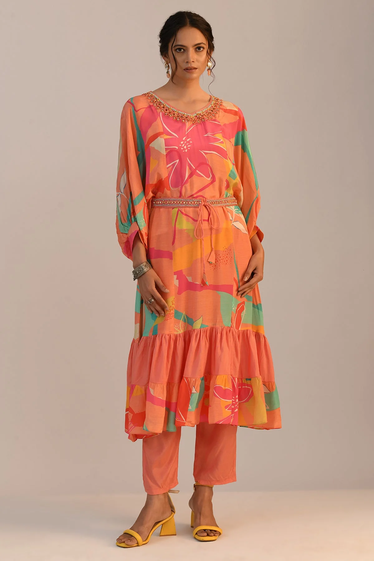 Multi Printed Flared Kurta 2 Pcs Set