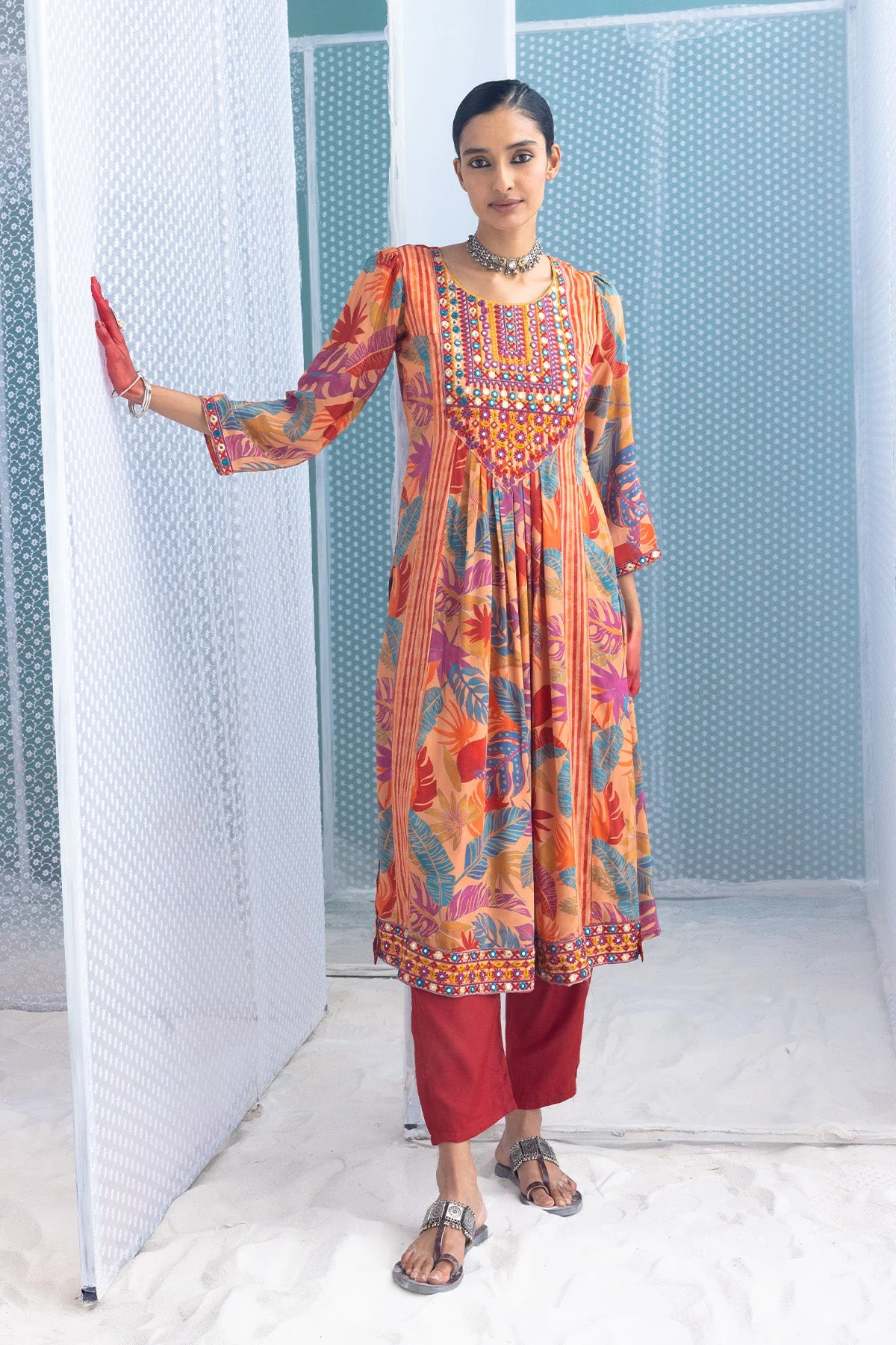 Multi Yoke Embroidered Printed Kurta 3 Pcs Set - Image 2