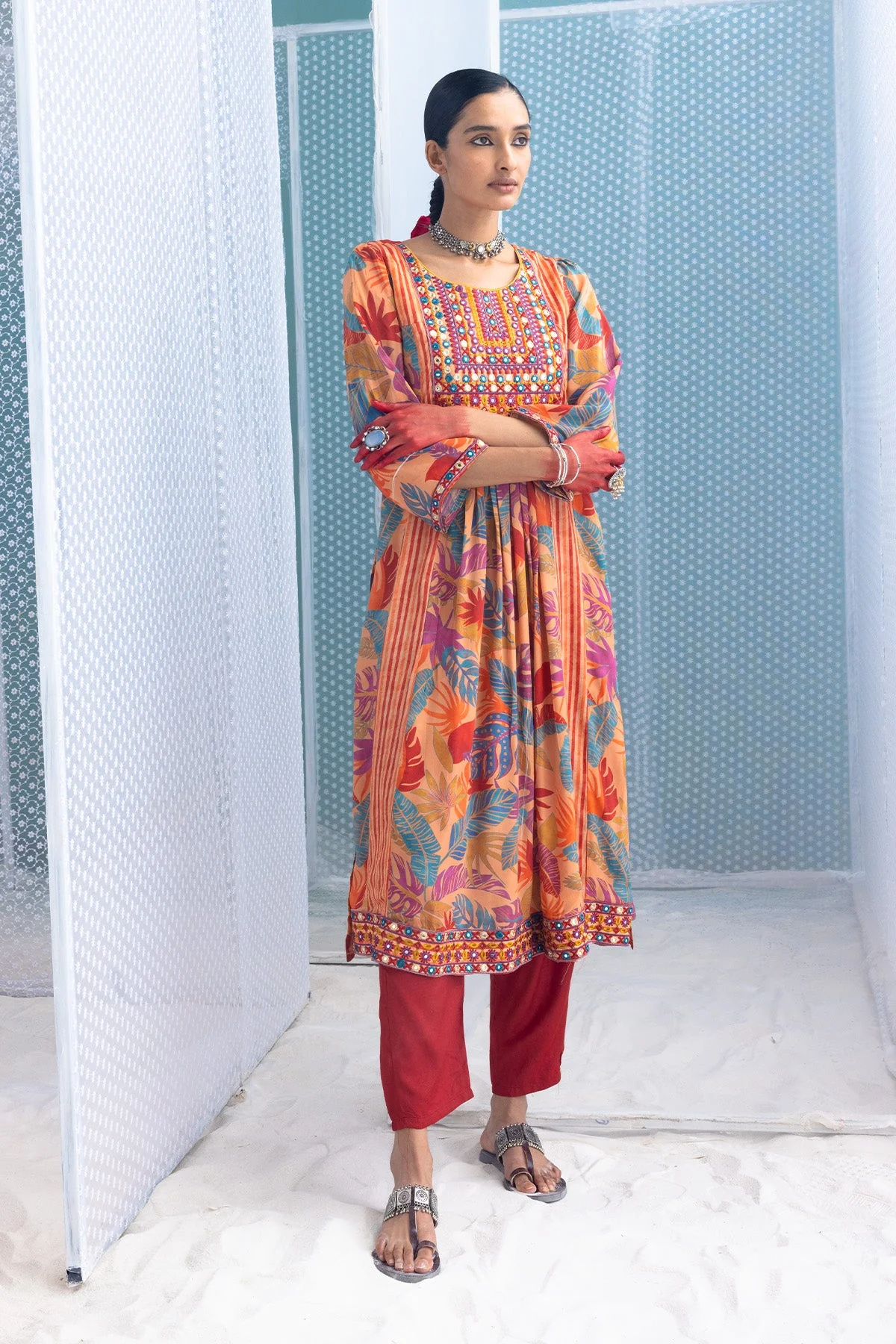 Multi Yoke Embroidered Printed Kurta 3 Pcs Set - Image 3