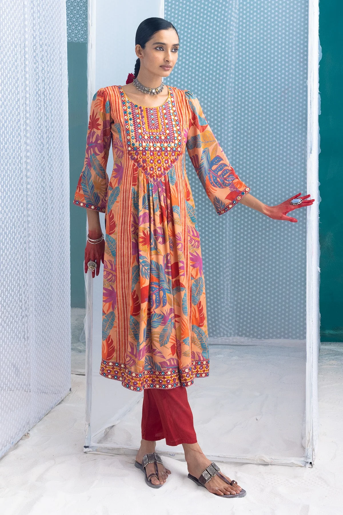 Multi Yoke Embroidered Printed Kurta 3 Pcs Set - Image 5