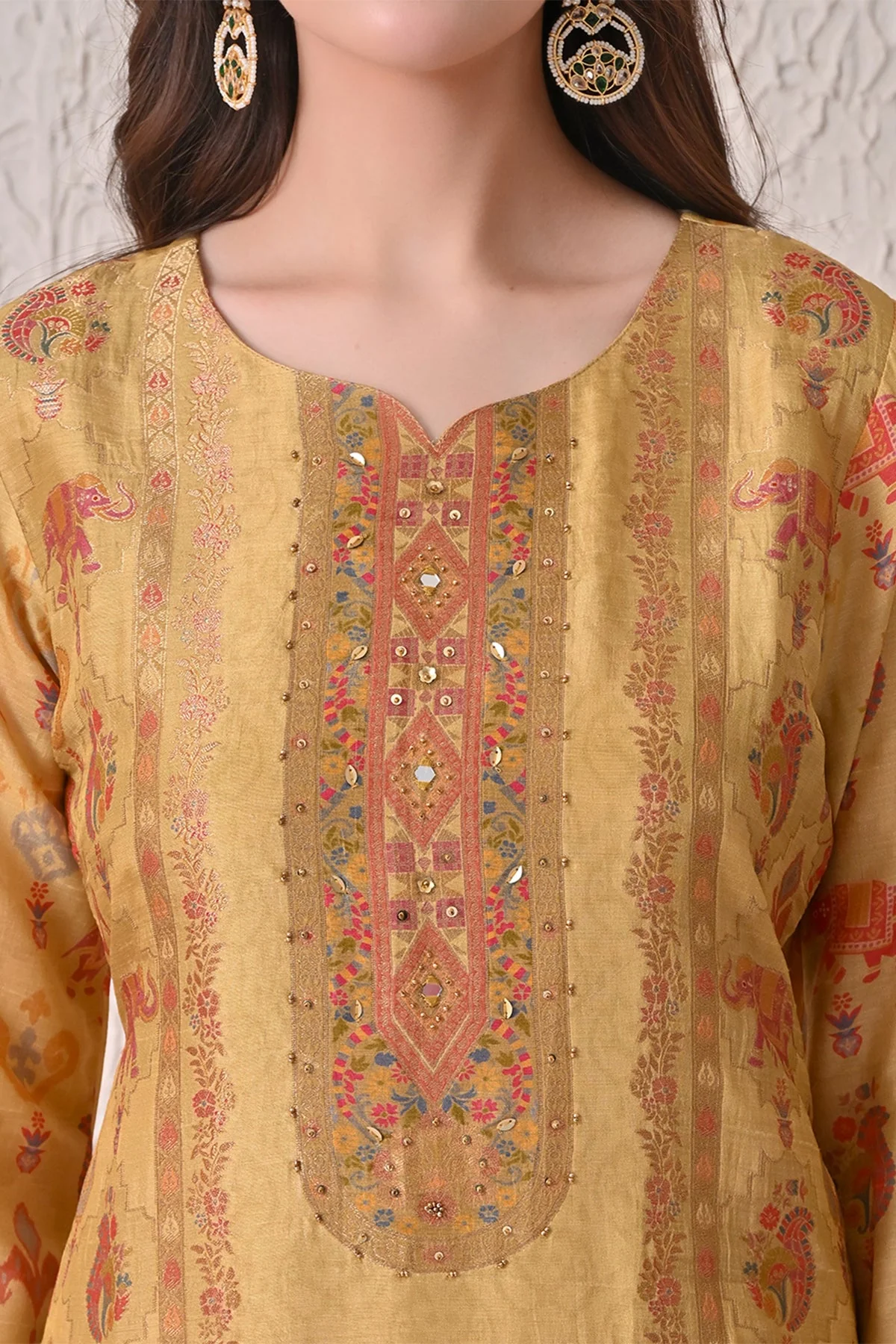 Mustard Embellished Kurta 3 Pcs Set - Image 4