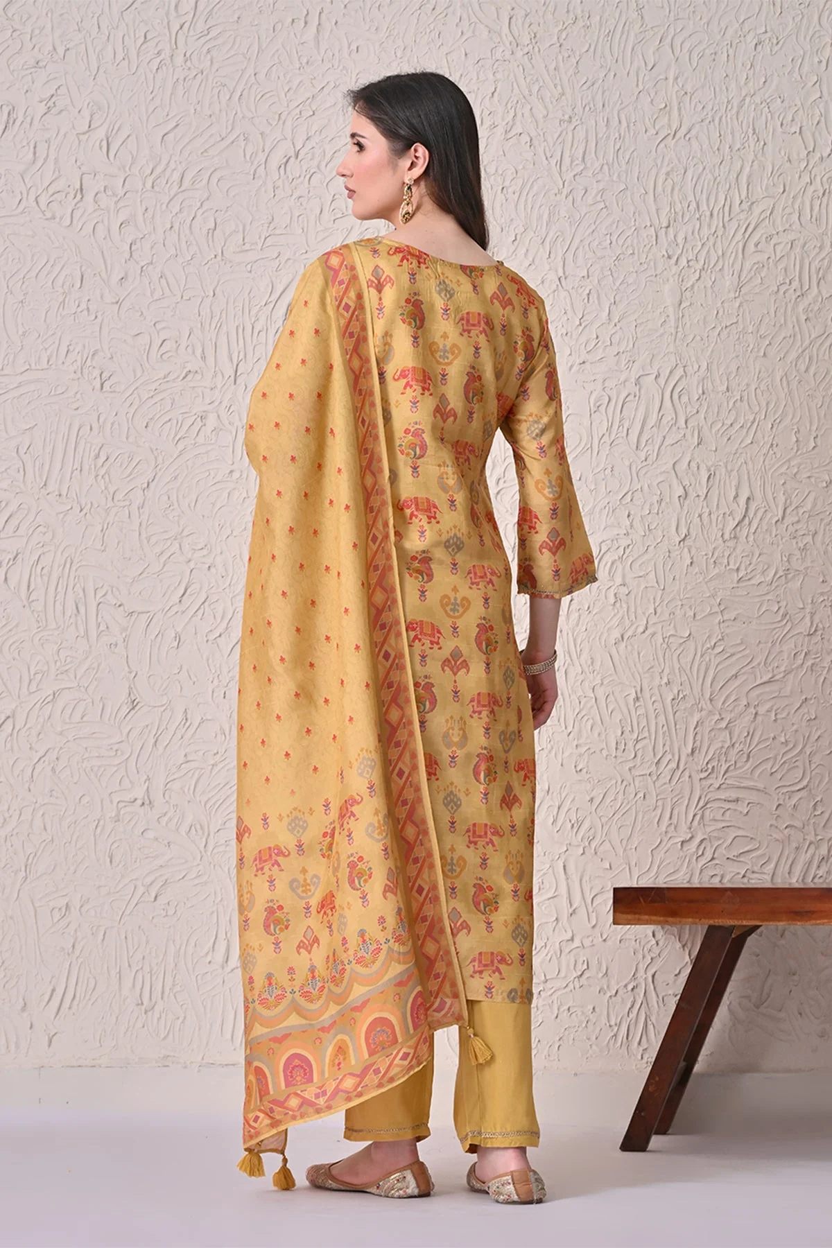 Mustard Embellished Kurta 3 Pcs Set - Image 5