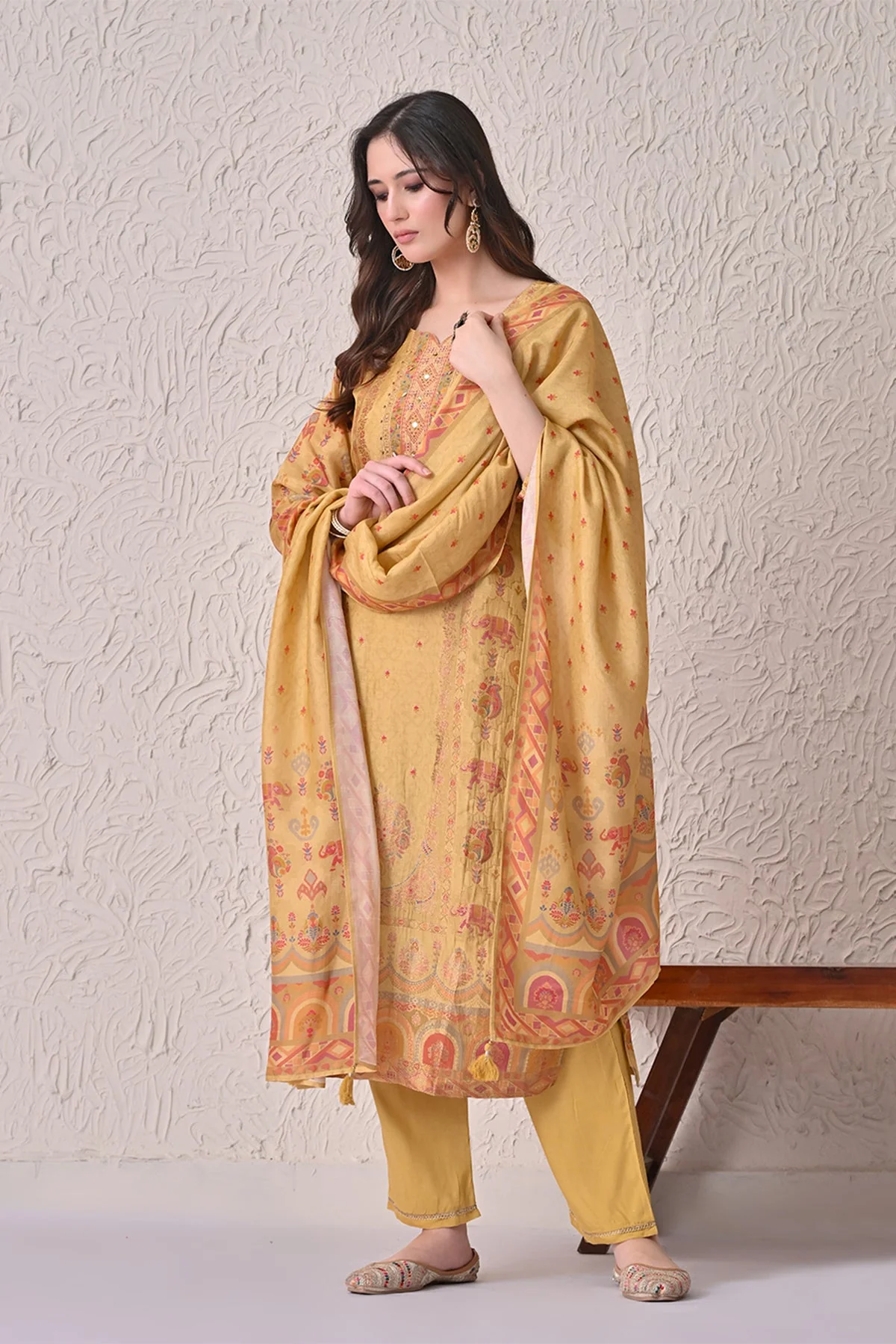 Mustard Embellished Kurta 3 Pcs Set - Image 8