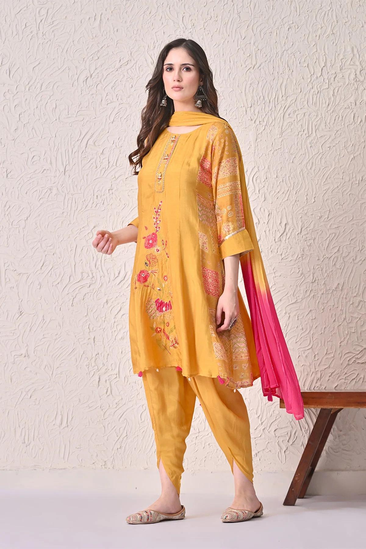 Mustard Embellished Kurta 3 Pcs Set - Image 2