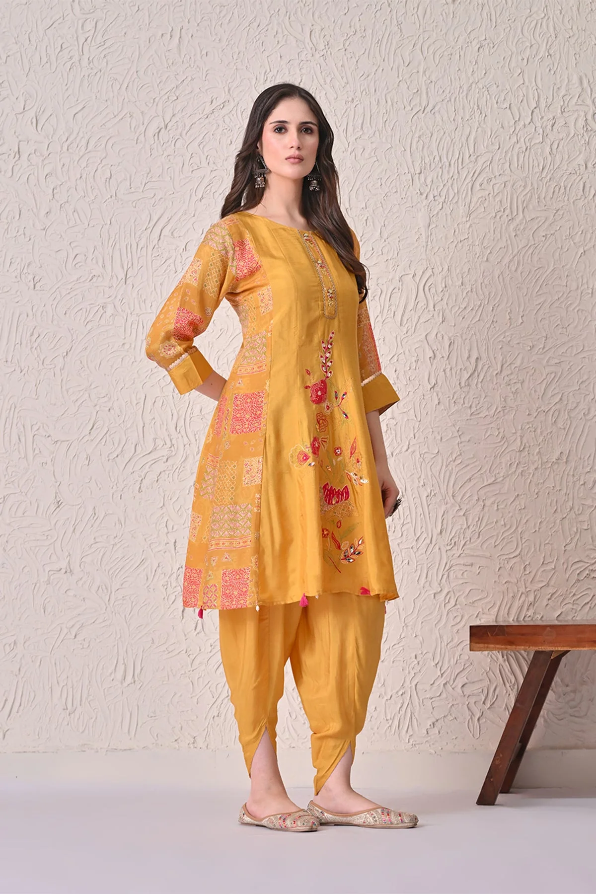 Mustard Embellished Kurta 3 Pcs Set - Image 3