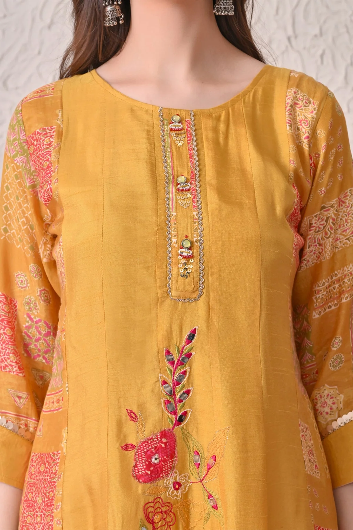 Mustard Embellished Kurta 3 Pcs Set - Image 4