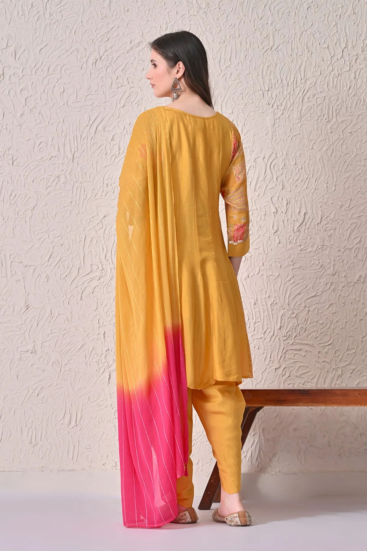 Mustard Embellished Kurta 3 Pcs Set - Image 5