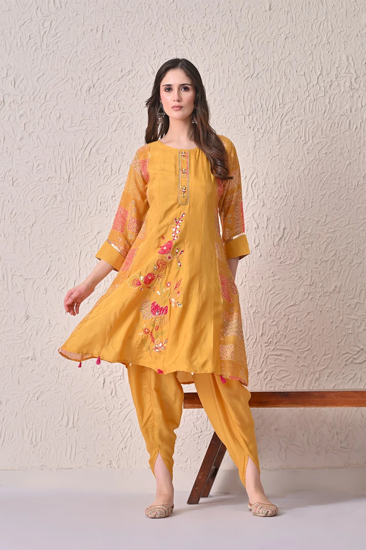 Mustard Embellished Kurta 3 Pcs Set - Image 7