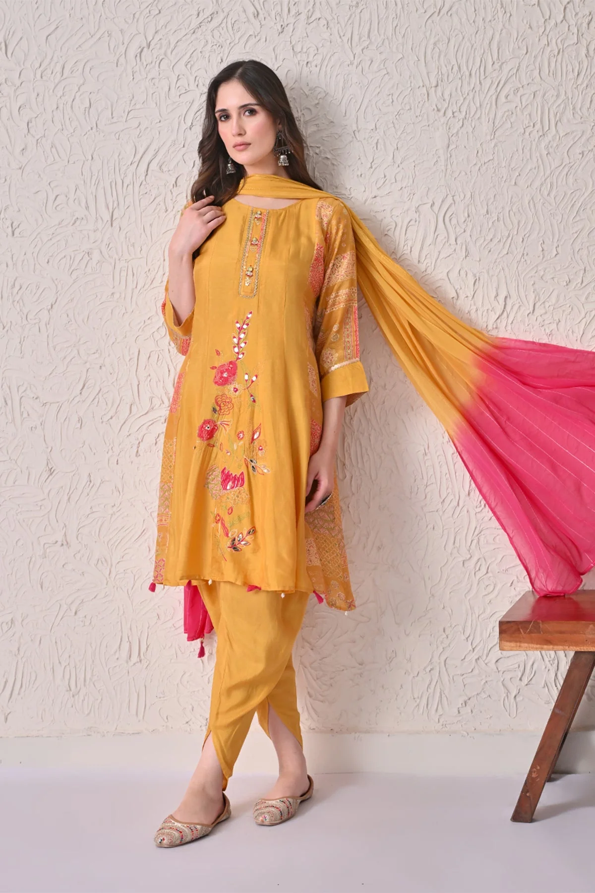 Mustard Embellished Kurta 3 Pcs Set - Image 8