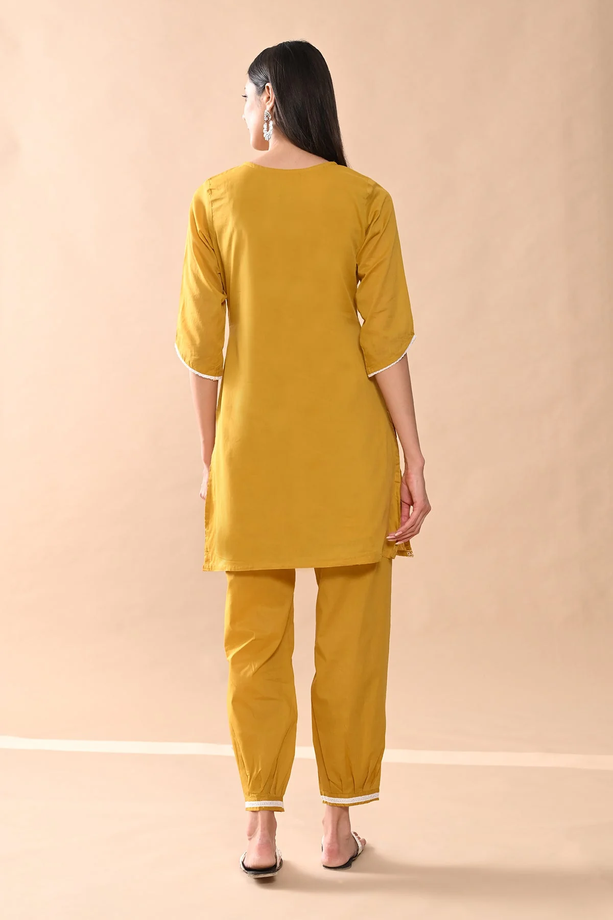 Mustard Embroidered Kurta 3 Pcs Set - Image 6