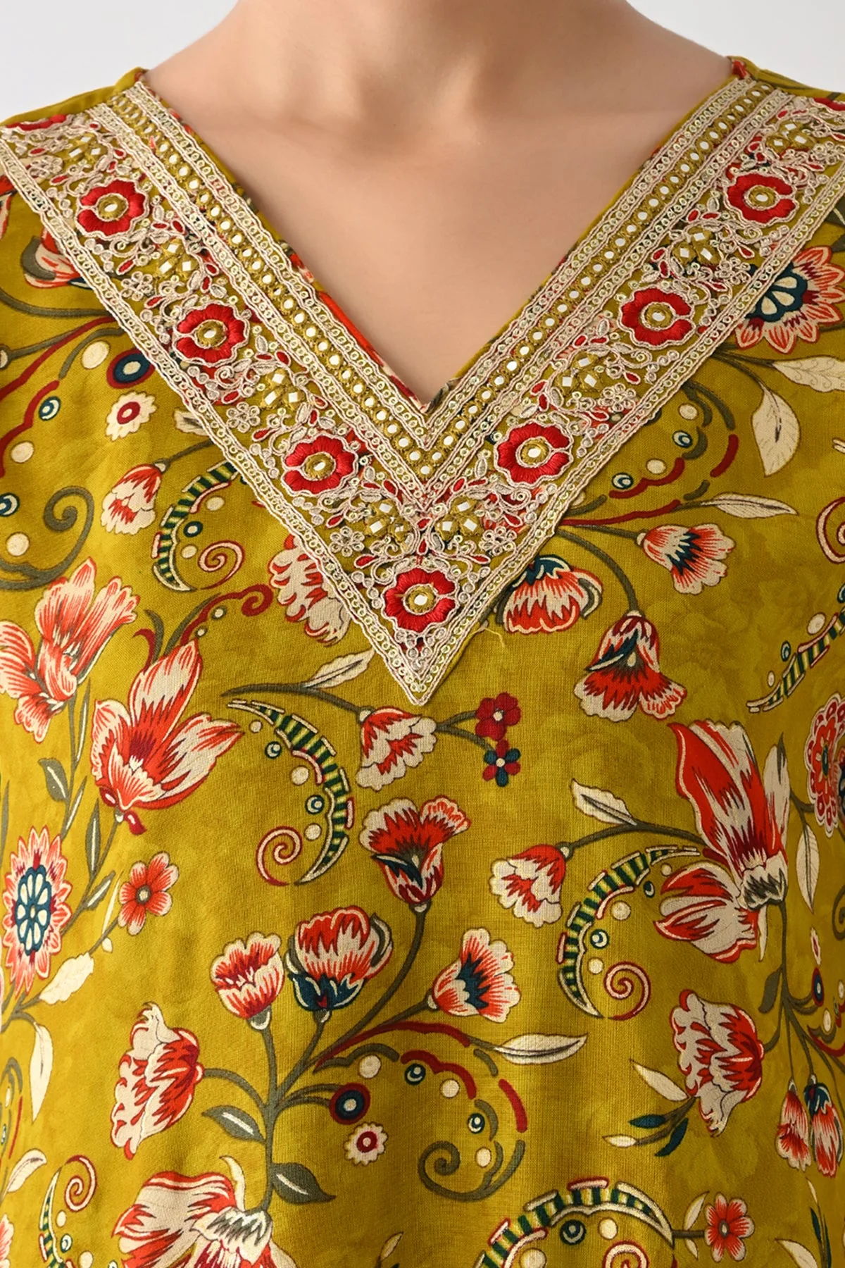 Mustard Floral Printed Kurta - Image 2