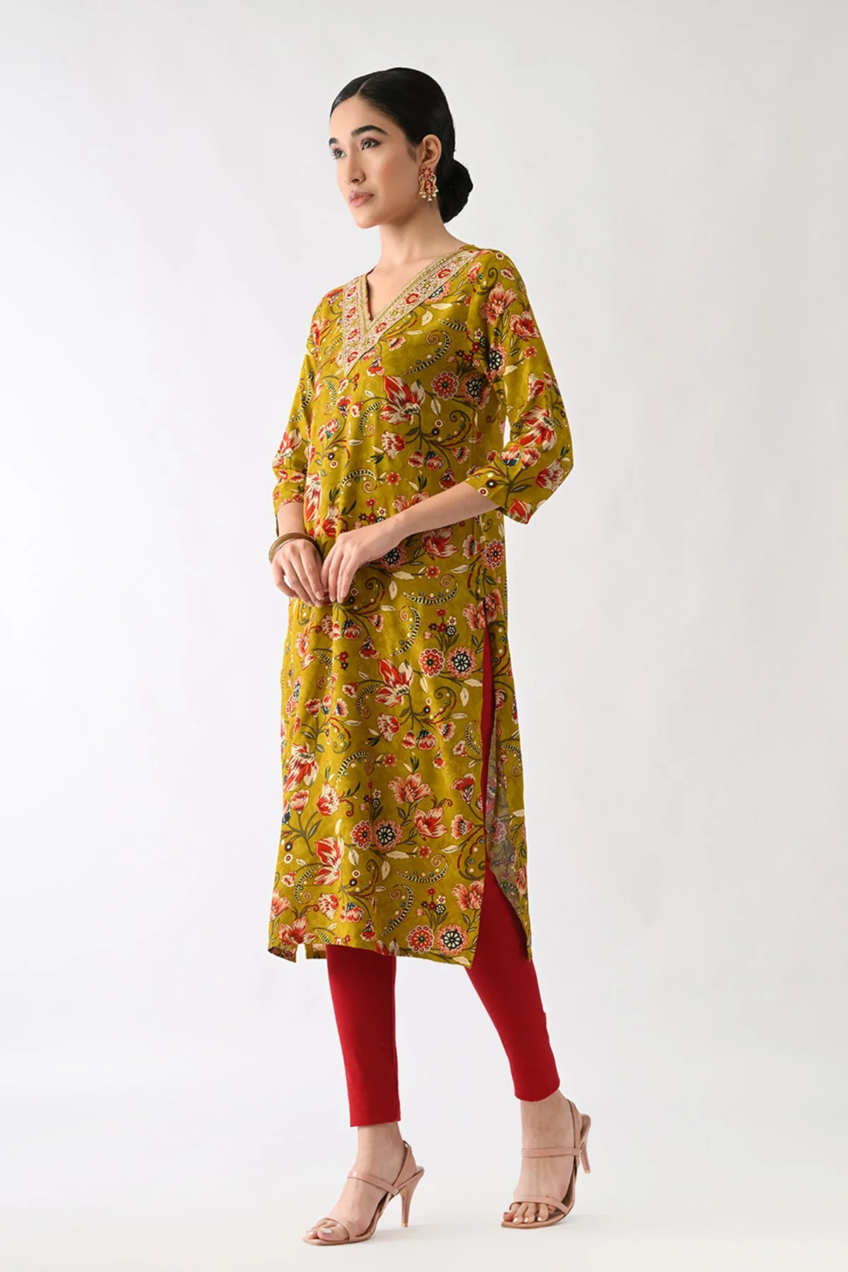 Mustard Floral Printed Kurta - Image 5