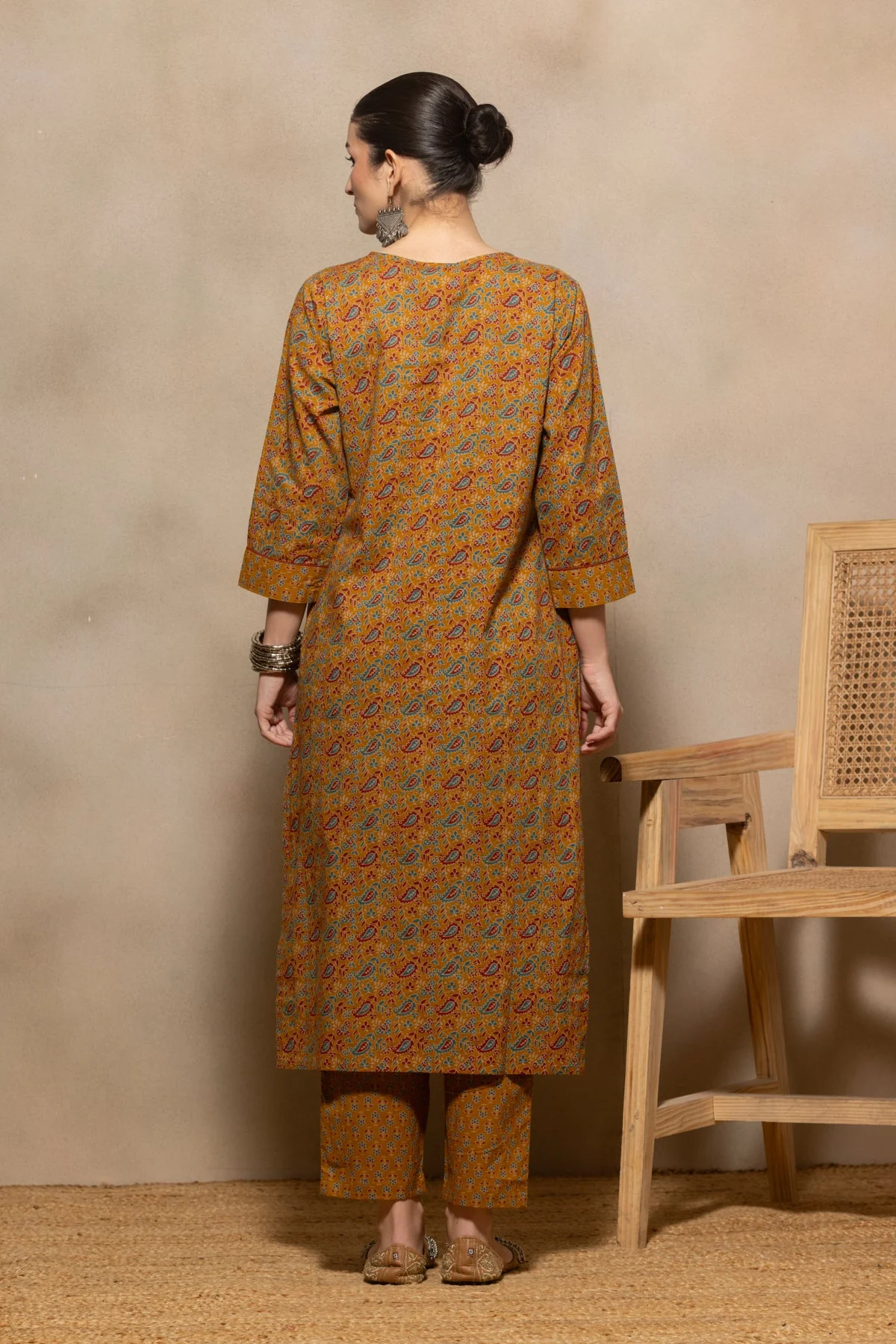 Mustard Floral Printed Kurta 3 Pcs Set - Image 5