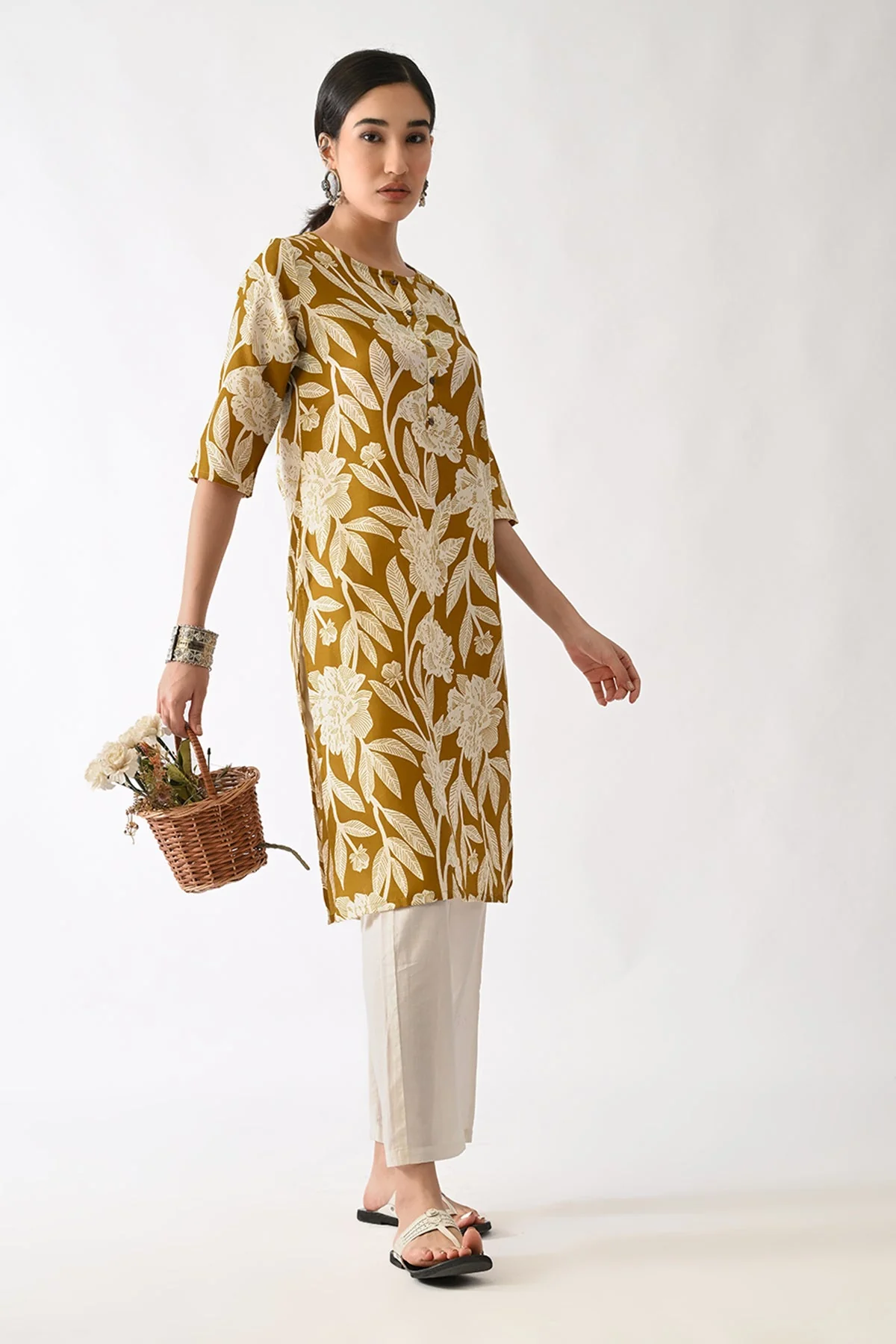 Mustard Printed Kurta - Image 7