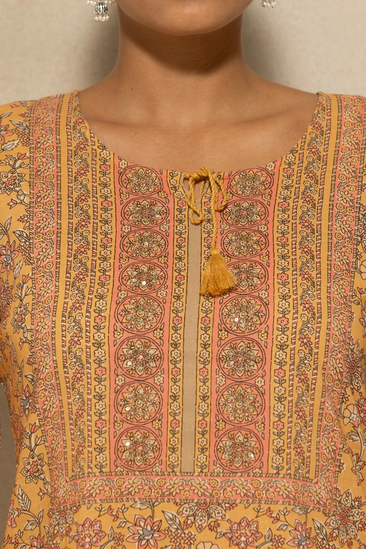 Mustard Printed Kurta 3 Pcs Set - Image 5