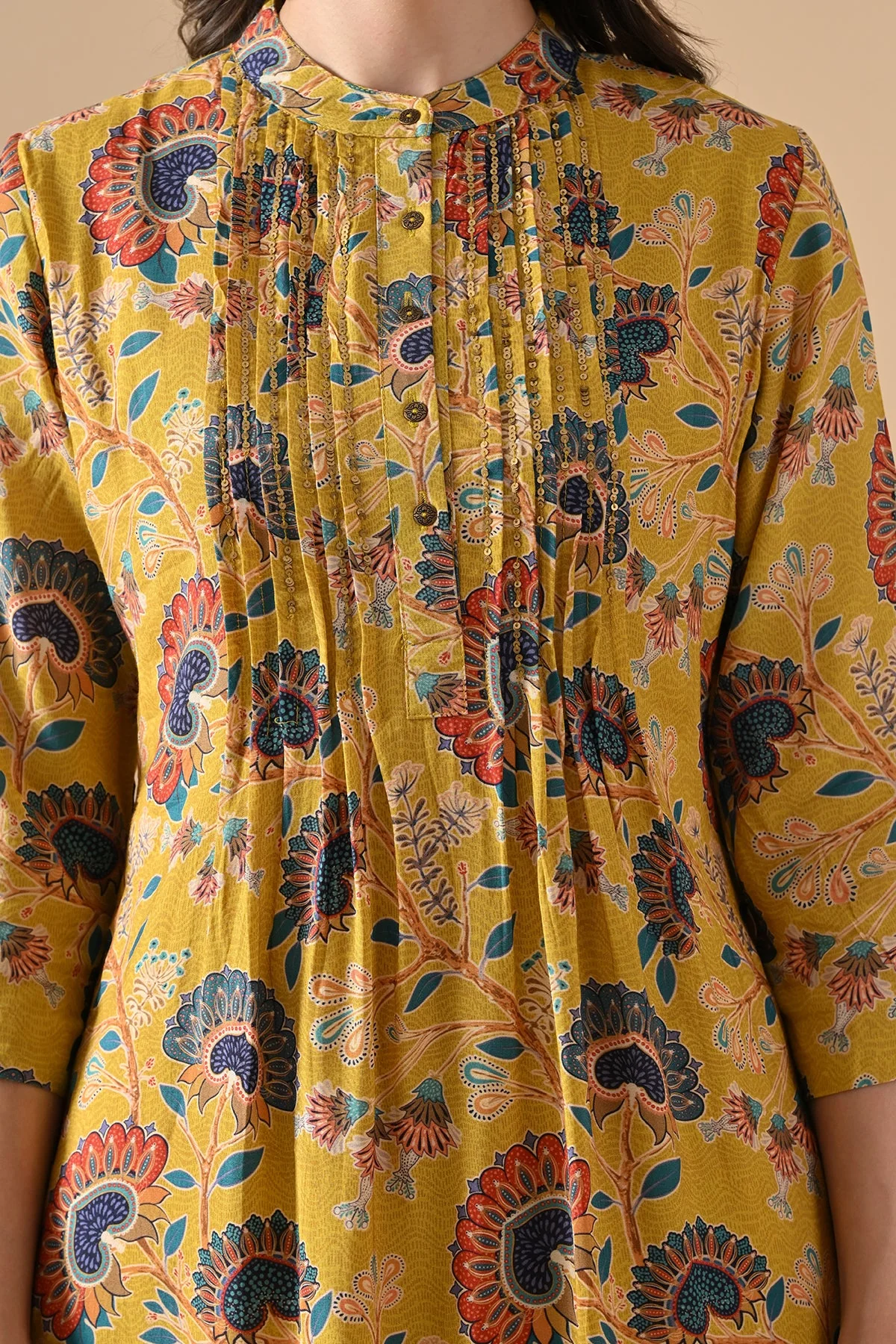Mustard Printed Kurta 2 Pcs Set - Image 4