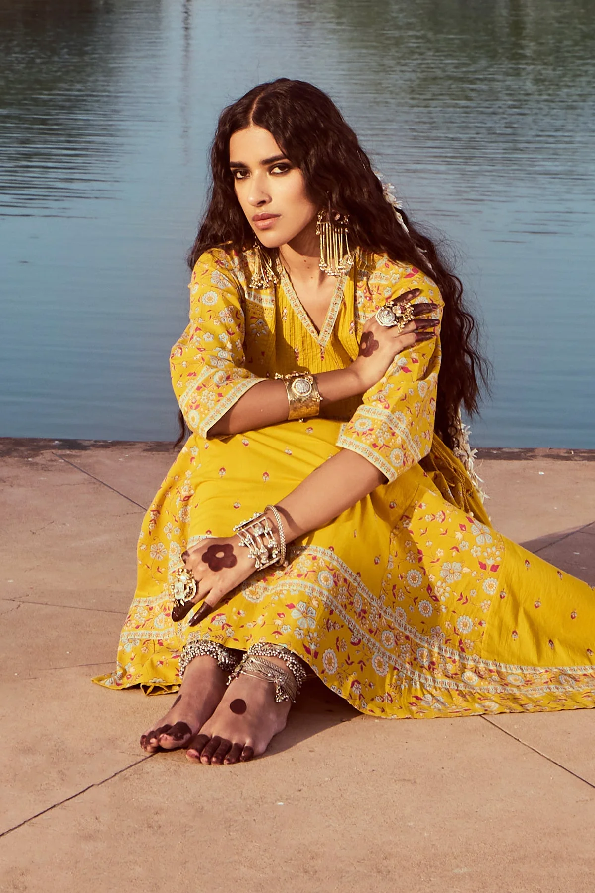 Mustard Printed Kurta 2 Pcs Set - Image 3