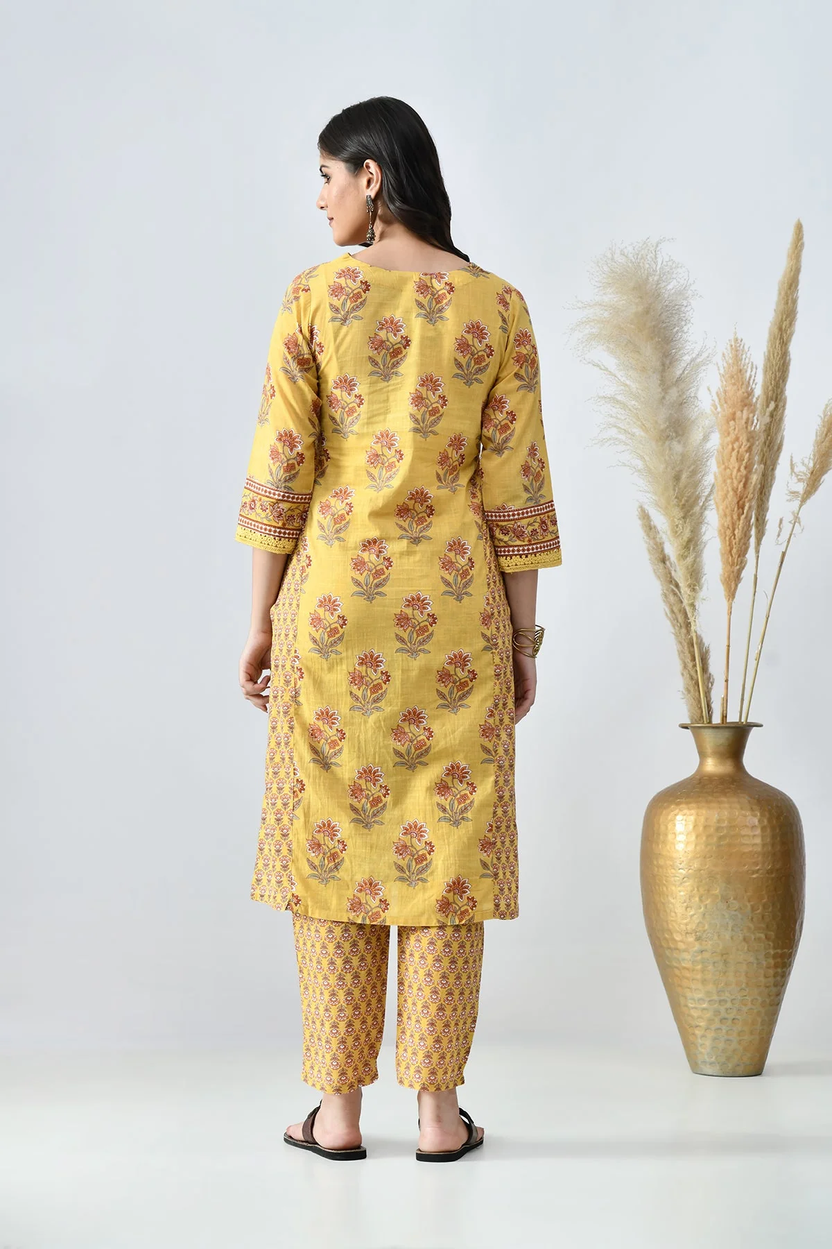Mustard Printed Kurta 2 Pcs Set - Image 6