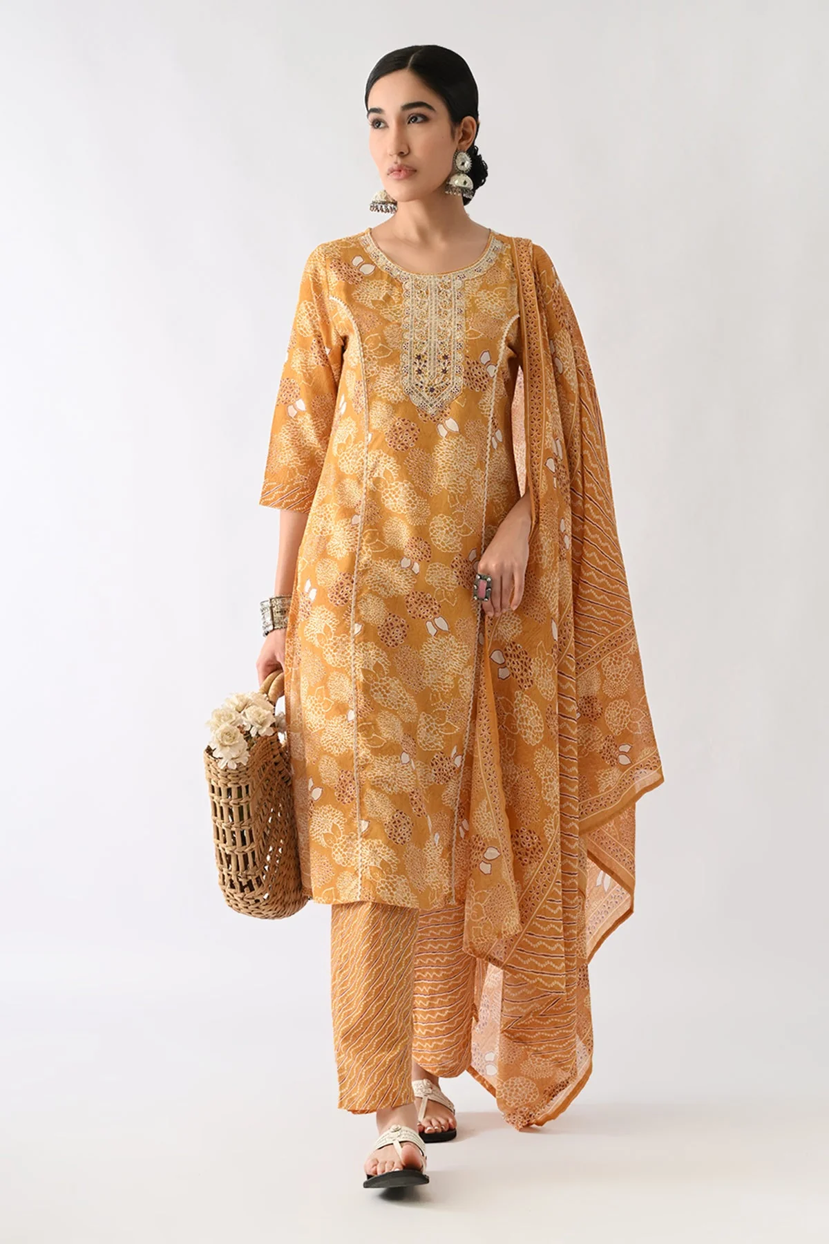 Mustard Printed Kurta 3 Pcs Set - Image 7